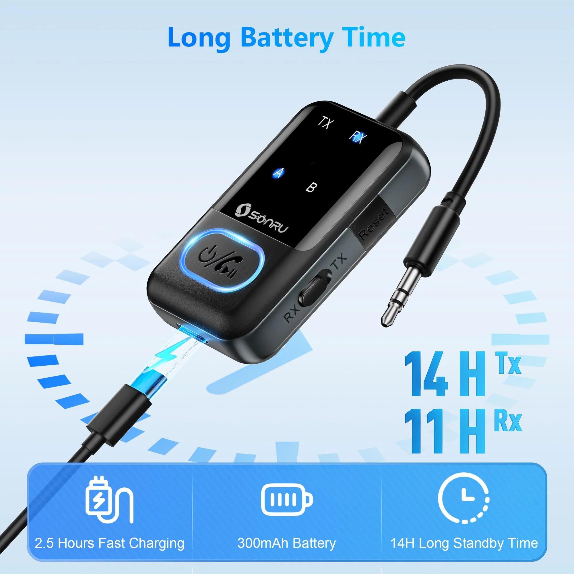 Bluetooth 5.3 Transmitter Adapter for Airplane 2-in-1 Wireless Bluetooth Audio Transmitter Receiver for 3.5mm Aux Jacks on Flight/TV/Gym Equipment, for up to 2 Wireless Headphones, Cell Phones Black1 - Image 3