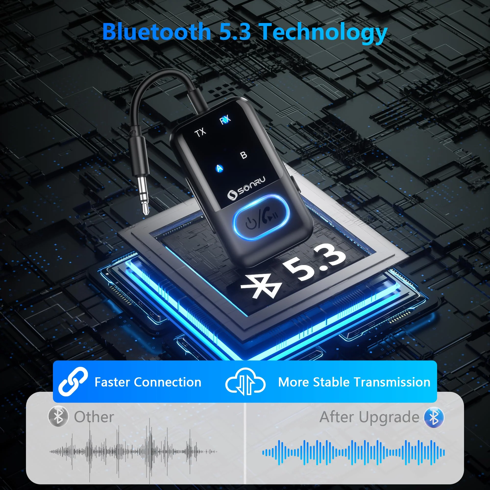 Bluetooth 5.3 Transmitter Adapter for Airplane 2-in-1 Wireless Bluetooth Audio Transmitter Receiver for 3.5mm Aux Jacks on Flight/TV/Gym Equipment, for up to 2 Wireless Headphones, Cell Phones Black1 - Image 4
