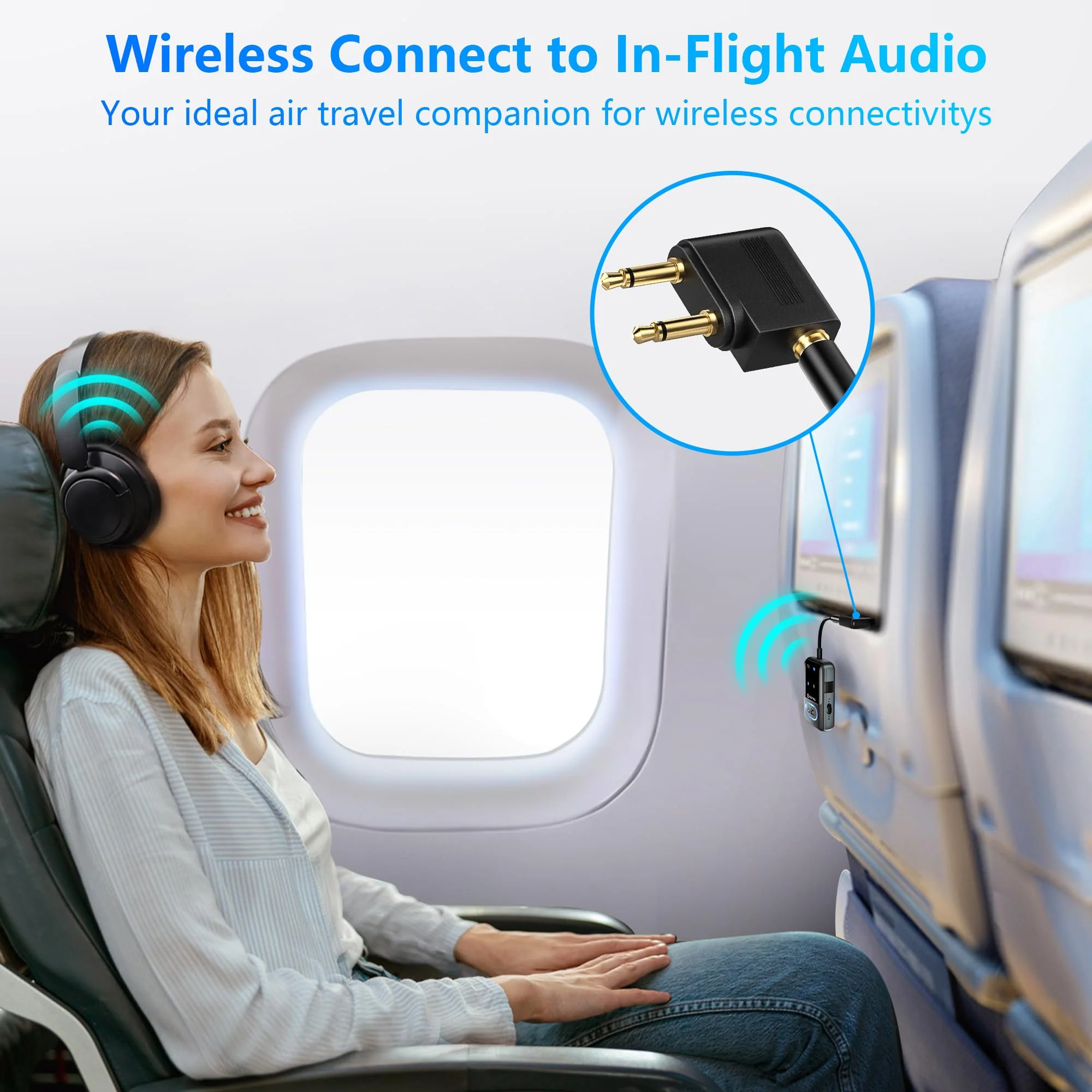 Bluetooth 5.3 Transmitter Adapter for Airplane 2-in-1 Wireless Bluetooth Audio Transmitter Receiver for 3.5mm Aux Jacks on Flight/TV/Gym Equipment, for up to 2 Wireless Headphones, Cell Phones Black1 - Image 5