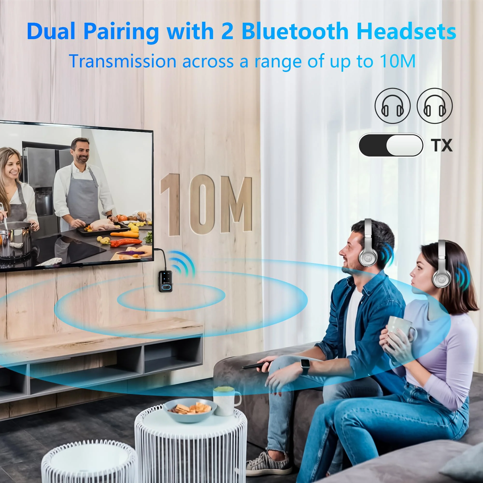 Bluetooth 5.3 Transmitter Adapter for Airplane 2-in-1 Wireless Bluetooth Audio Transmitter Receiver for 3.5mm Aux Jacks on Flight/TV/Gym Equipment, for up to 2 Wireless Headphones, Cell Phones Black1 - Image 6
