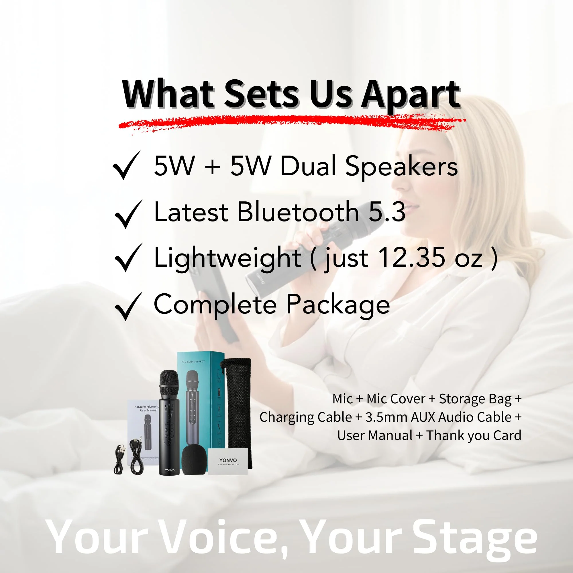 Bluetooth 5.3 Wireless Karaoke Microphone, Portable Handheld Mic with 10W Speakers, Clear Vocals & Echo, Home Party Karaoke Machine, Gift for Teens & Women (Red) (Black) Black - Image 2