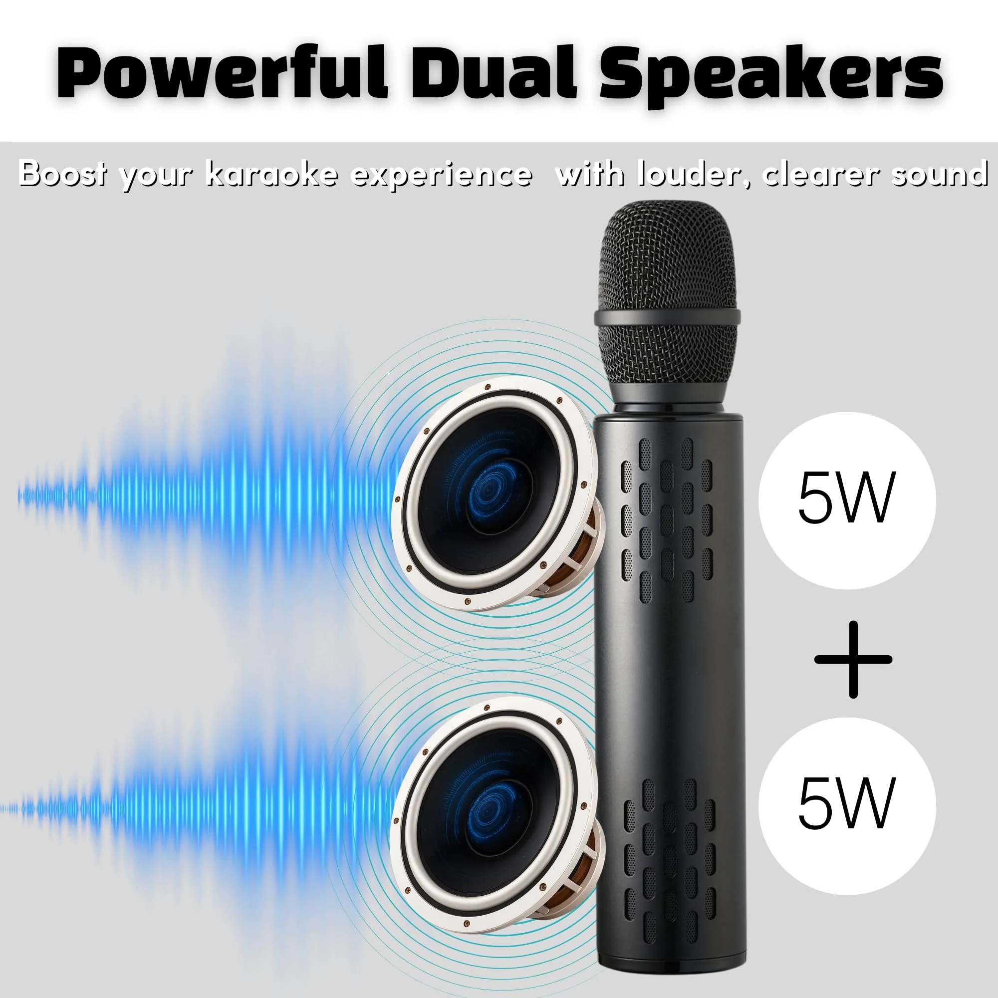 Bluetooth 5.3 Wireless Karaoke Microphone, Portable Handheld Mic with 10W Speakers, Clear Vocals & Echo, Home Party Karaoke Machine, Gift for Teens & Women (Red) (Black) Black - Image 3
