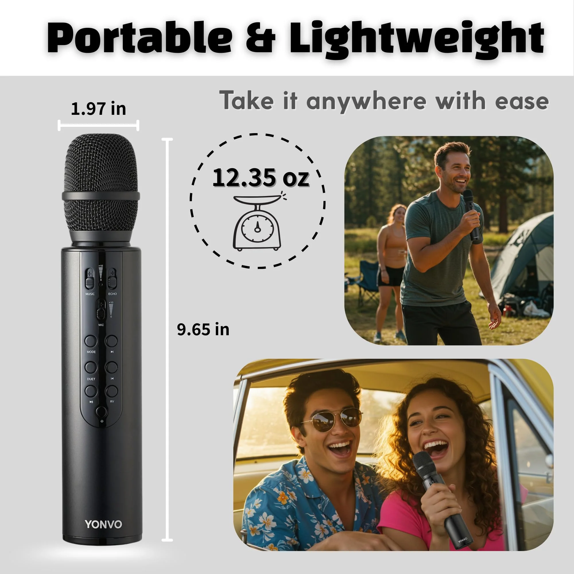 Bluetooth 5.3 Wireless Karaoke Microphone, Portable Handheld Mic with 10W Speakers, Clear Vocals & Echo, Home Party Karaoke Machine, Gift for Teens & Women (Red) (Black) Black - Image 4
