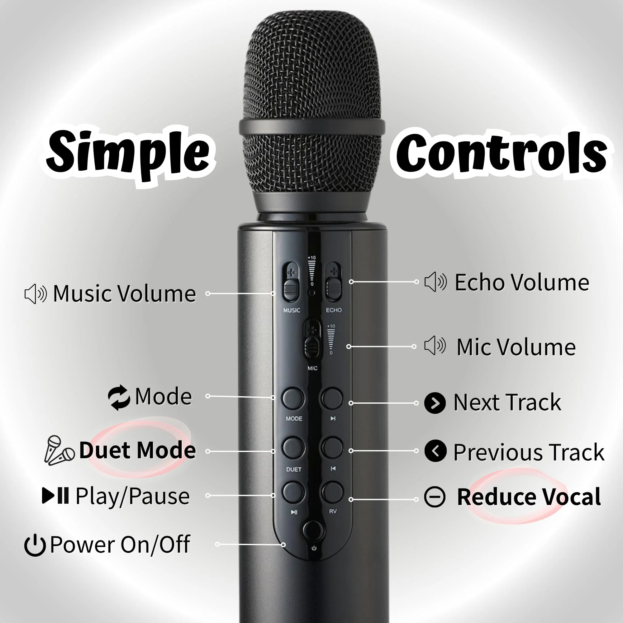 Bluetooth 5.3 Wireless Karaoke Microphone, Portable Handheld Mic with 10W Speakers, Clear Vocals & Echo, Home Party Karaoke Machine, Gift for Teens & Women (Red) (Black) Black - Image 6
