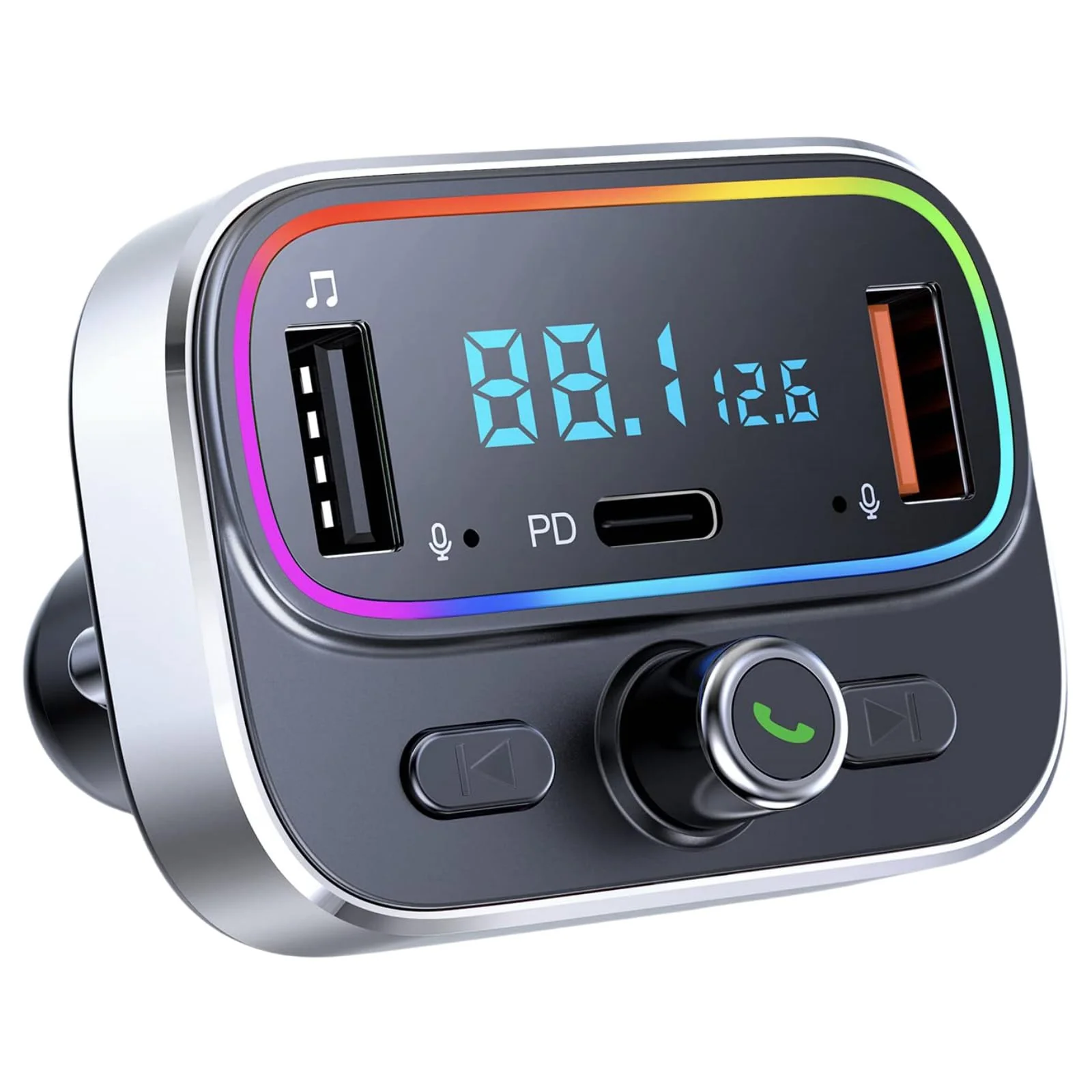 Bluetooth 5.4 FM Transmitter for Car Wireless Radio Adapter Kit, Hands-Free Calling Dual Microphone, Fast Charging 18W & PD 20W for All Smartphones Audio Players, Supports TF/SD Card and USB Disk