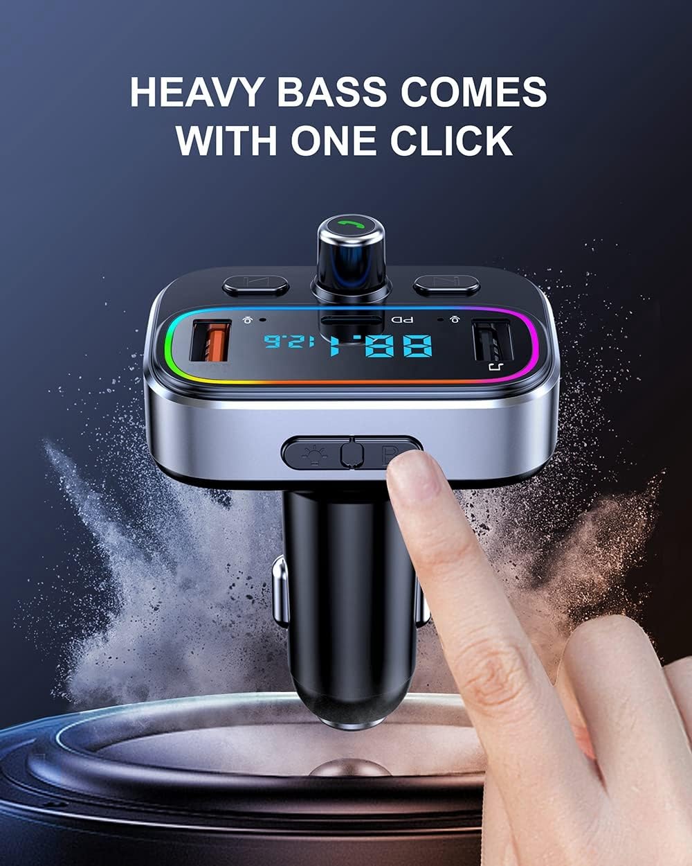 Bluetooth 5.4 FM Transmitter for Car Wireless Radio Adapter Kit, Hands-Free Calling Dual Microphone, Fast Charging 18W & PD 20W for All Smartphones Audio Players, Supports TF/SD Card and USB Disk - Image 3