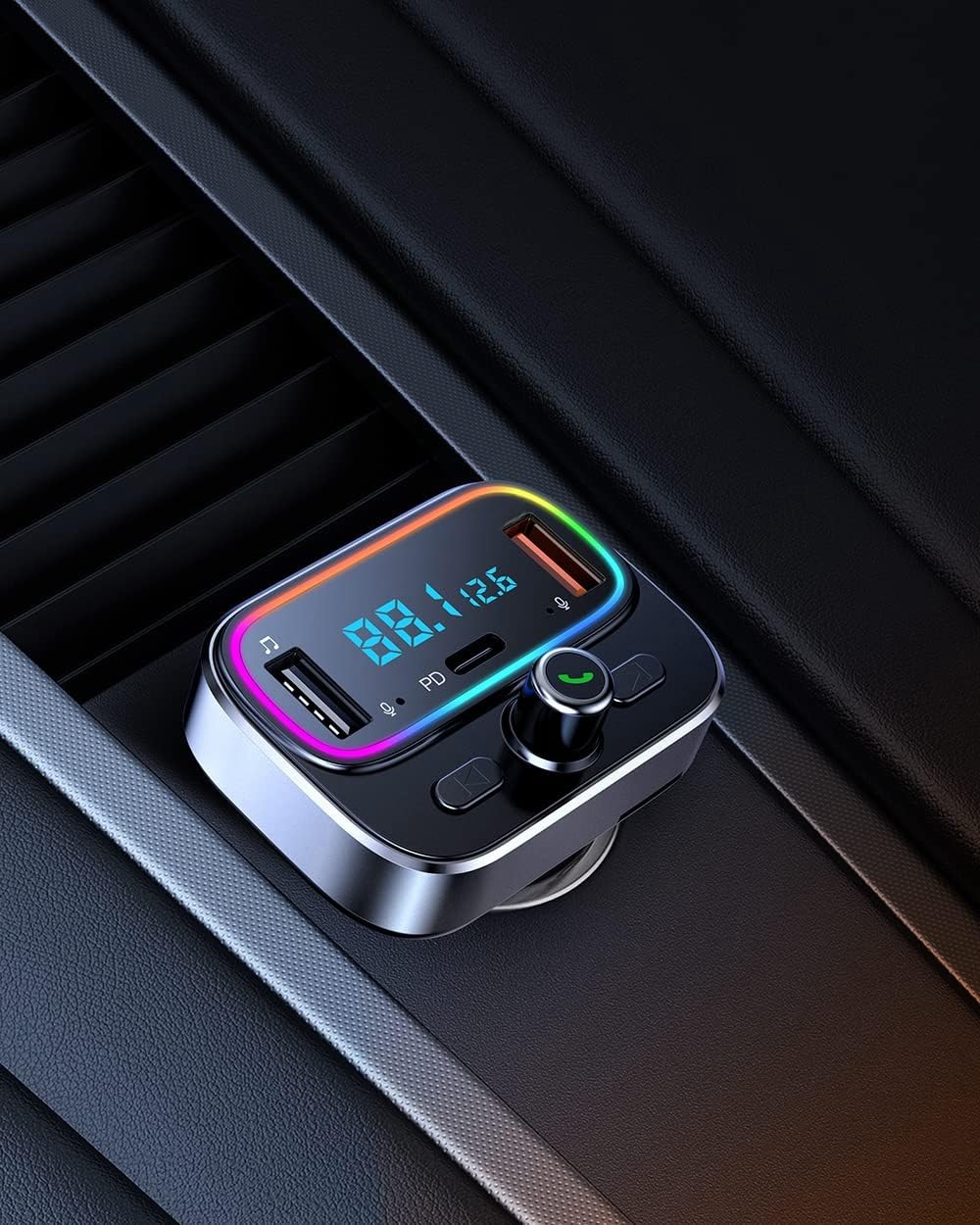 Bluetooth 5.4 FM Transmitter for Car Wireless Radio Adapter Kit, Hands-Free Calling Dual Microphone, Fast Charging 18W & PD 20W for All Smartphones Audio Players, Supports TF/SD Card and USB Disk - Image 6