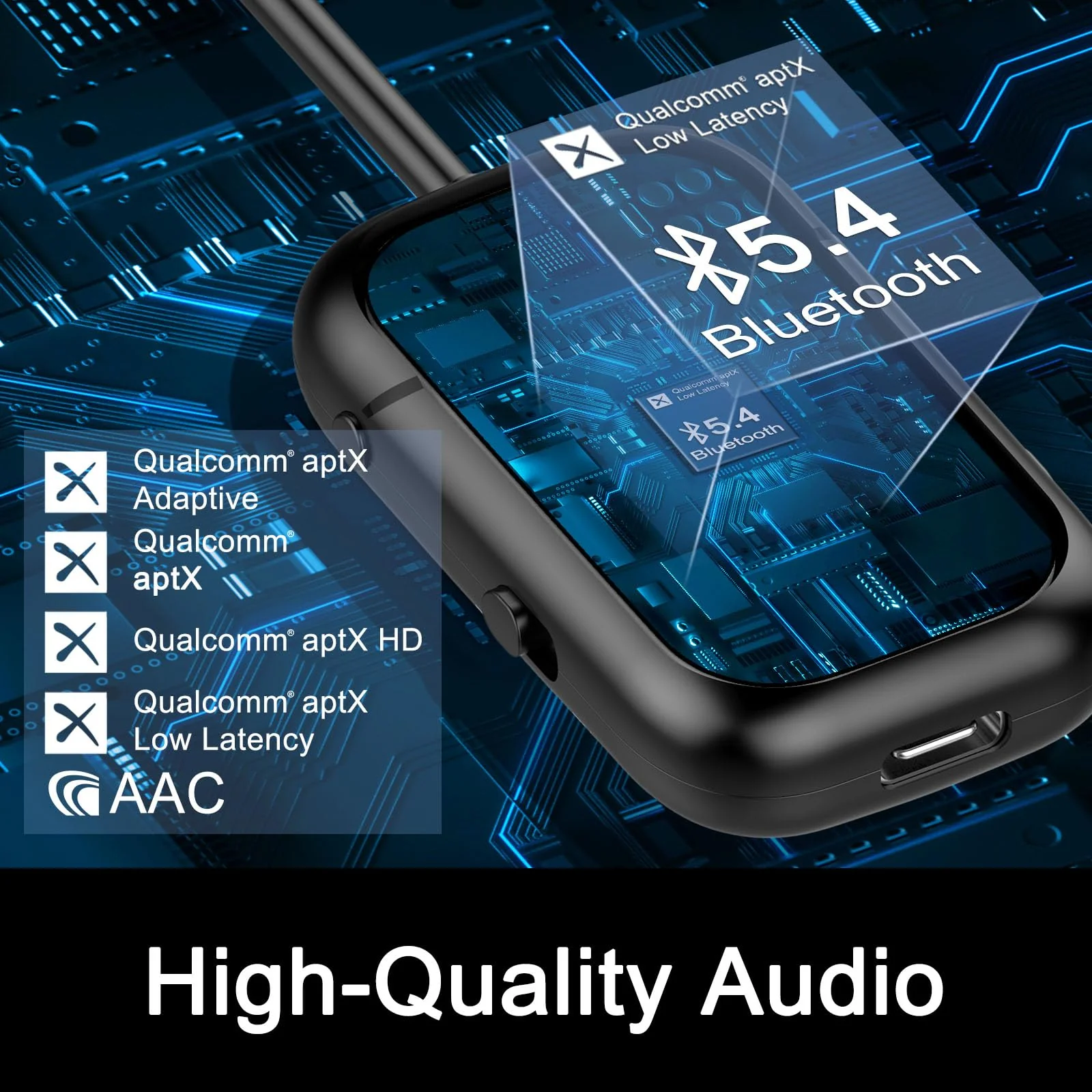 Bluetooth 5.4 Transmitter Receiver,2-in-1 Bluetooth Adapter for Airplane,Bluetooth Transmitter for TV,Gym, Up to 2 AirPods/Headphones,Wireless Audio Adapter with aptX LL for Travel & Home/Car Stereo Black - Image 8