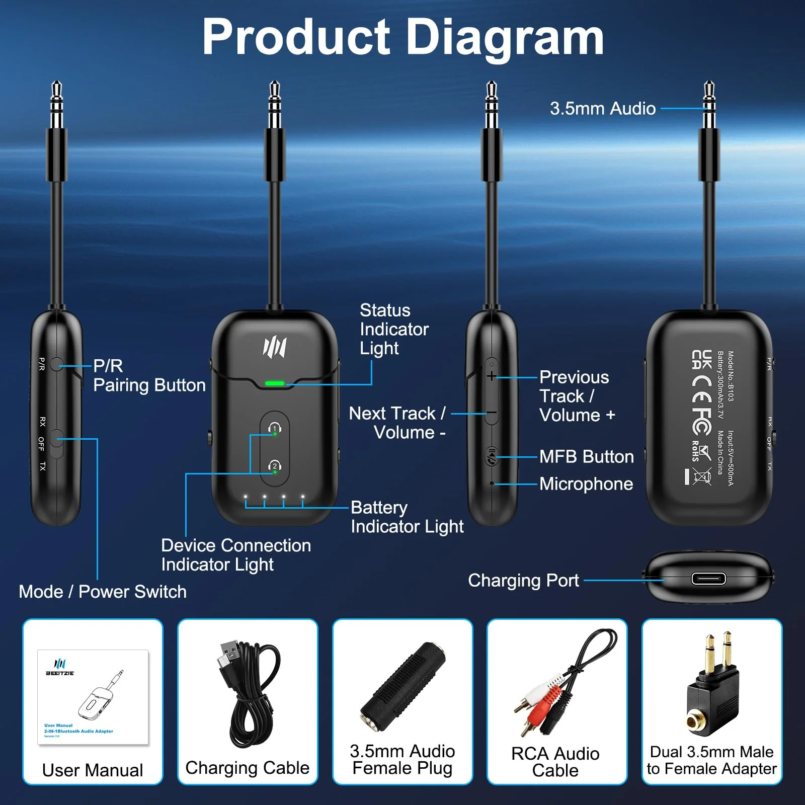 Bluetooth 5.4 Transmitter Receiver,2-in-1 Bluetooth Adapter for Airplane,Bluetooth Transmitter for TV,Gym, Up to 2 AirPods/Headphones,Wireless Audio Adapter with aptX LL for Travel & Home/Car Stereo Black - Image 9