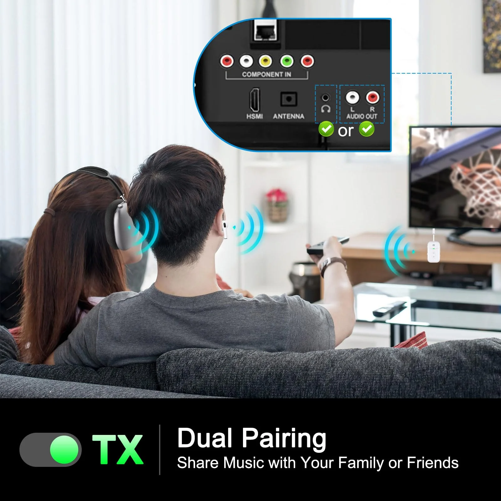 Bluetooth 5.4 Transmitter Receiver,2-in-1 Bluetooth Adapter for Airplane,Bluetooth Transmitter for TV,Gym, Up to 2 AirPods/Headphones,Wireless Audio Adapter with aptX LL for Travel & Home/Car Stereo White - Image 6