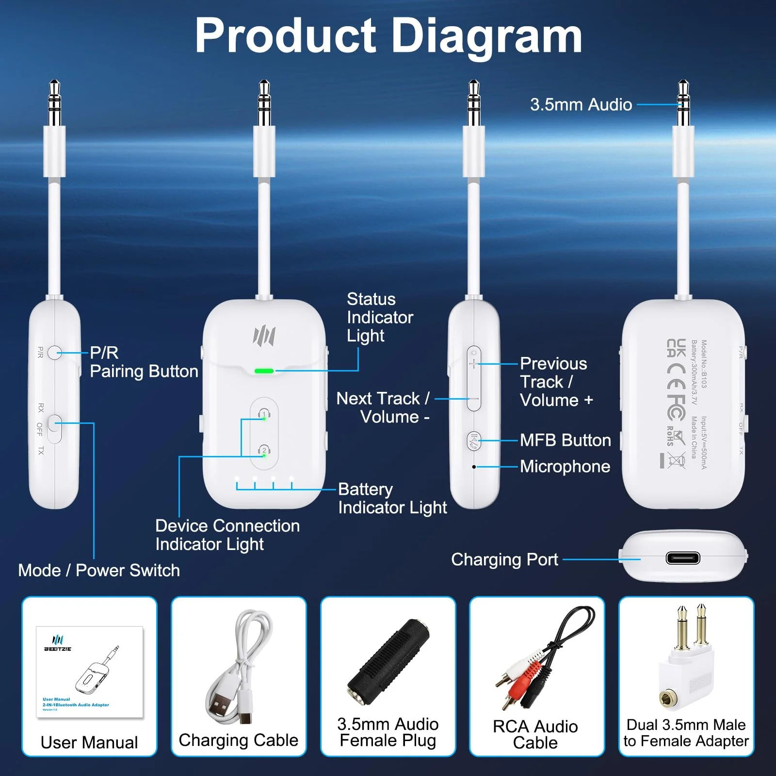 Bluetooth 5.4 Transmitter Receiver,2-in-1 Bluetooth Adapter for Airplane,Bluetooth Transmitter for TV,Gym, Up to 2 AirPods/Headphones,Wireless Audio Adapter with aptX LL for Travel & Home/Car Stereo White - Image 8