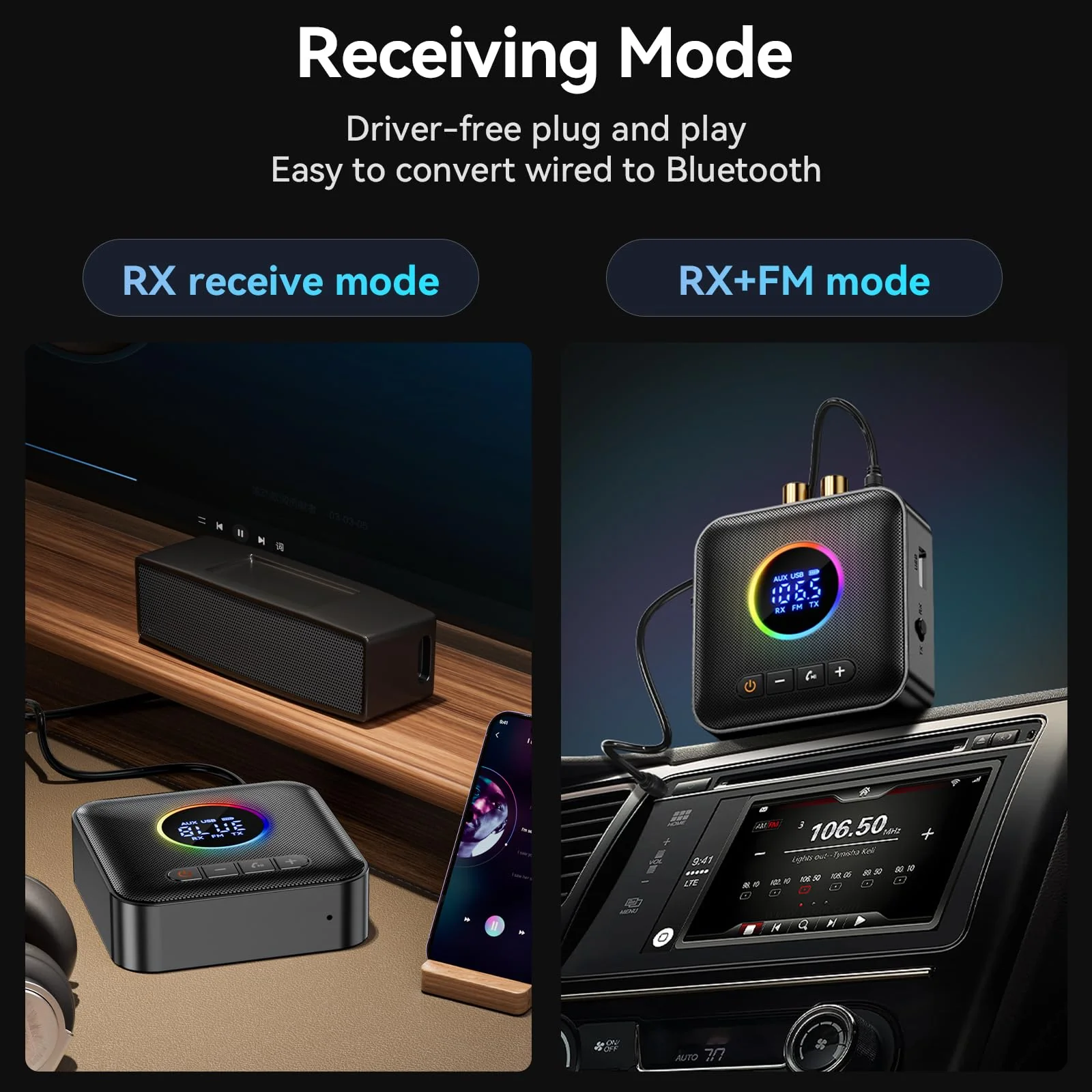 Bluetooth 5.4 Transmitter Receiver 3-in-1 Bluetooth Adapter HiFi Audio Bluetooth Receiver FM Transmitter with LED Display 3.5mm AUX RCA USB for TV/Car/PC/Home Stereo/Speakers - Image 4