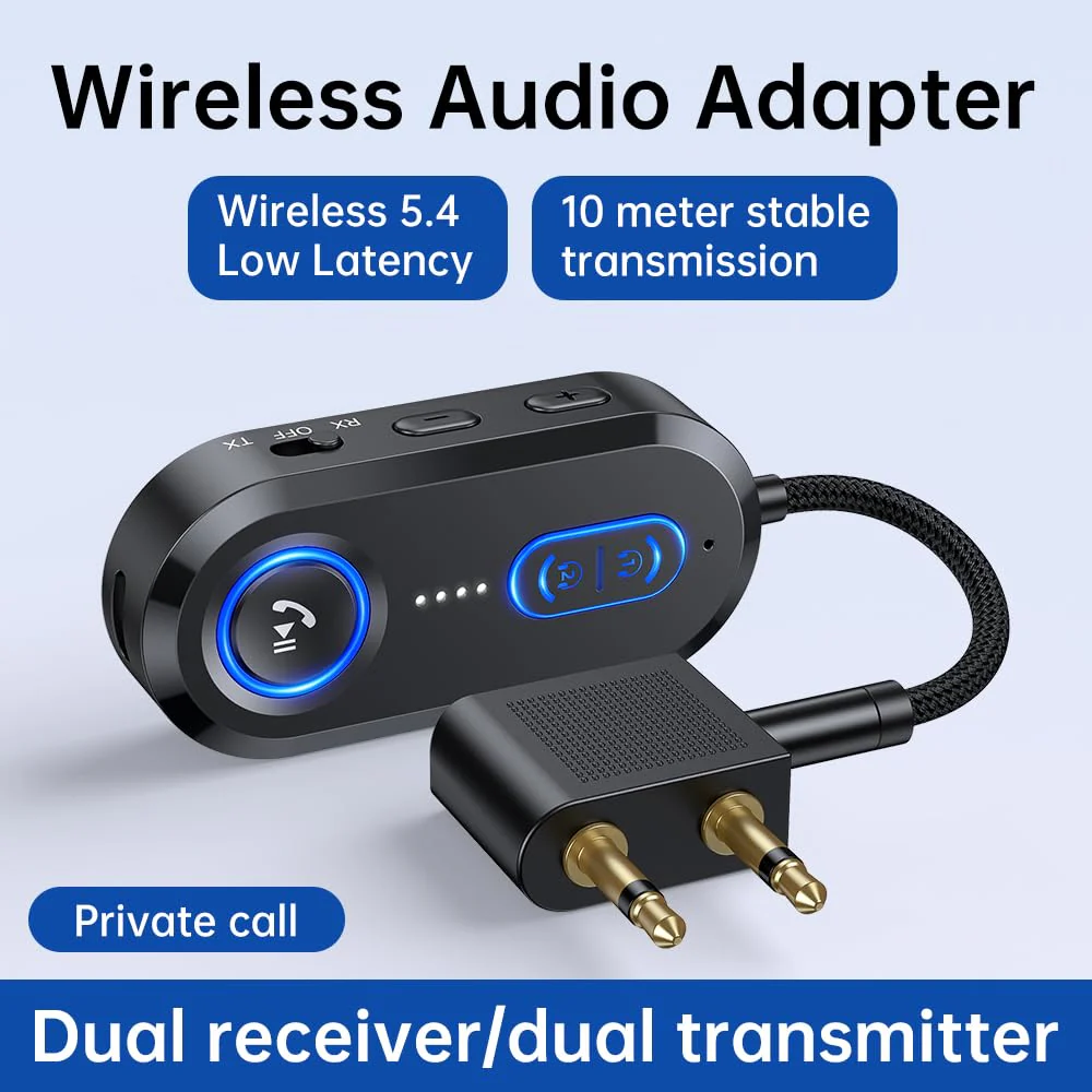 Bluetooth 5.4 Transmitter Receiver for 2 AirPods/Headphones, 2-in-1 Bluetooth Audio Adapter for TV, Airplane Travel, 3.5mm AUX Wireless Adapter for Car/Home Stereo - Image 8