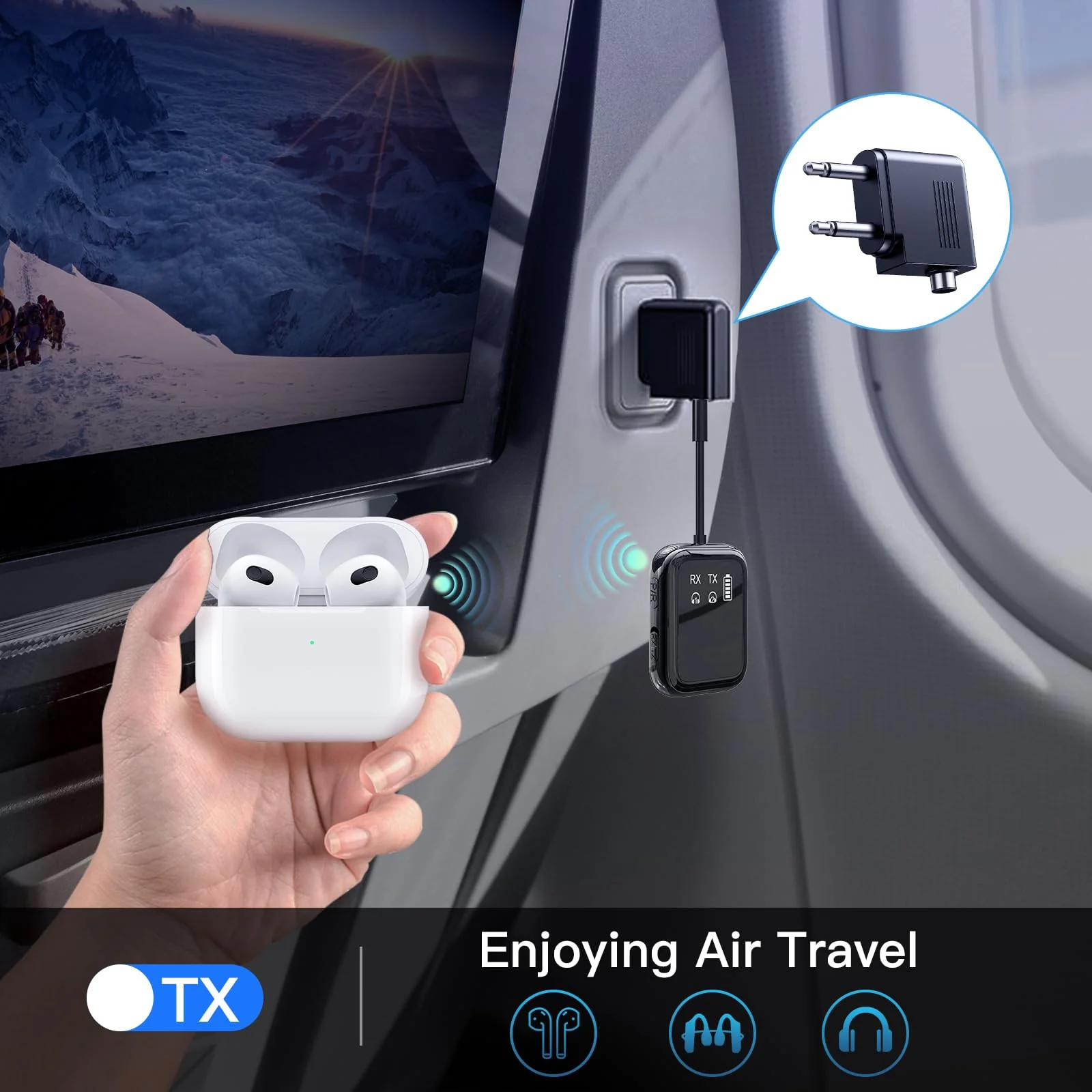 Bluetooth 5.4 Transmitter Receiver, Low-Latency for Gaming/TV/PC/Gym,2-in-1 Dual Mode for 2 Devices,Ideal for Airplane Travel, aptX Adaptive HD Audio, Wear-Resistant Ultra-Ceramic Black - Image 2