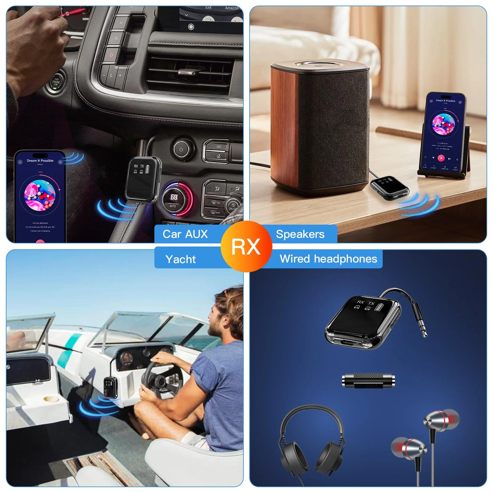 Bluetooth 5.4 Transmitter Receiver, Low-Latency for Gaming/TV/PC/Gym,2-in-1 Dual Mode for 2 Devices,Ideal for Airplane Travel, aptX Adaptive HD Audio, Wear-Resistant Ultra-Ceramic Black - Image 5