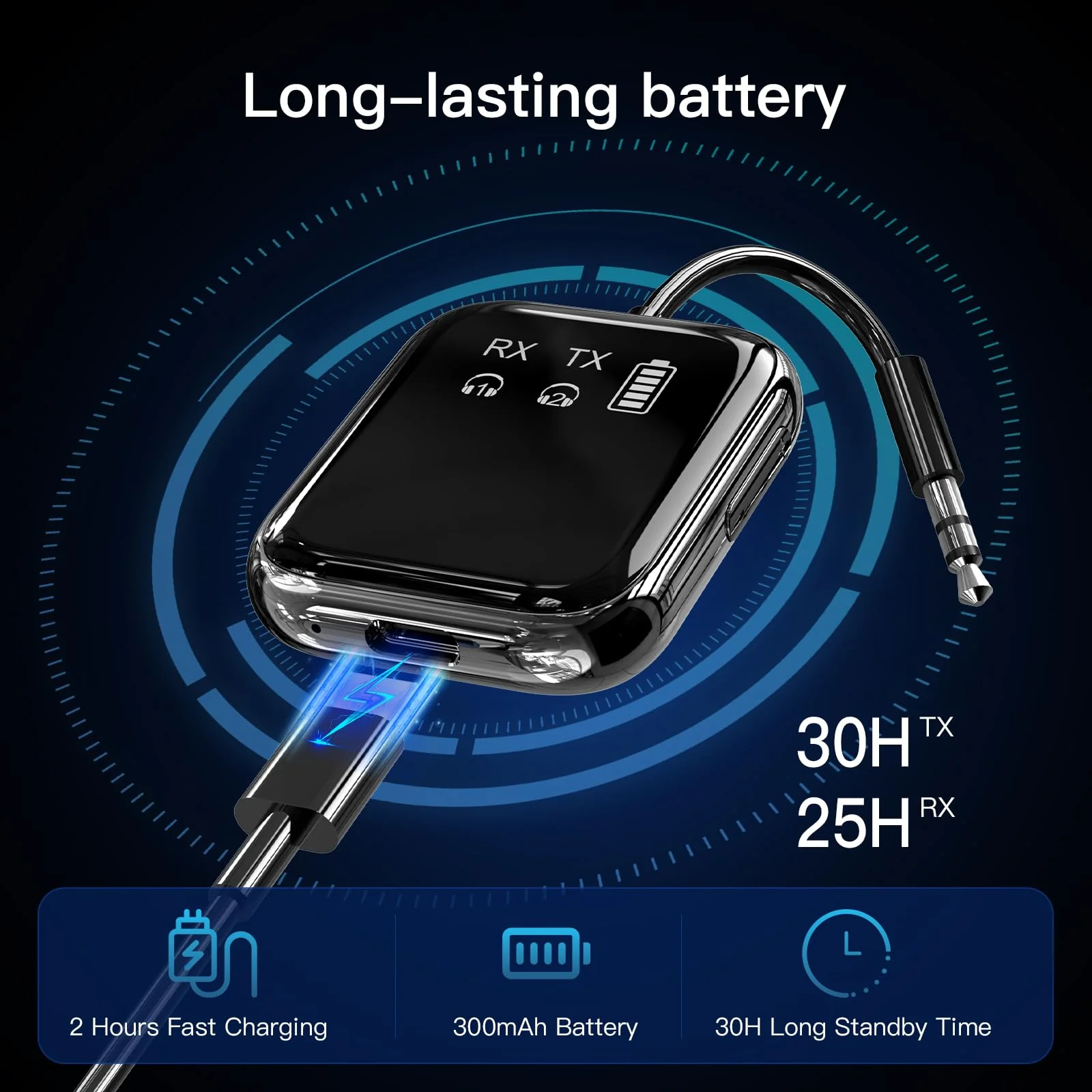 Bluetooth 5.4 Transmitter Receiver, Low-Latency for Gaming/TV/PC/Gym,2-in-1 Dual Mode for 2 Devices,Ideal for Airplane Travel, aptX Adaptive HD Audio, Wear-Resistant Ultra-Ceramic Black - Image 7