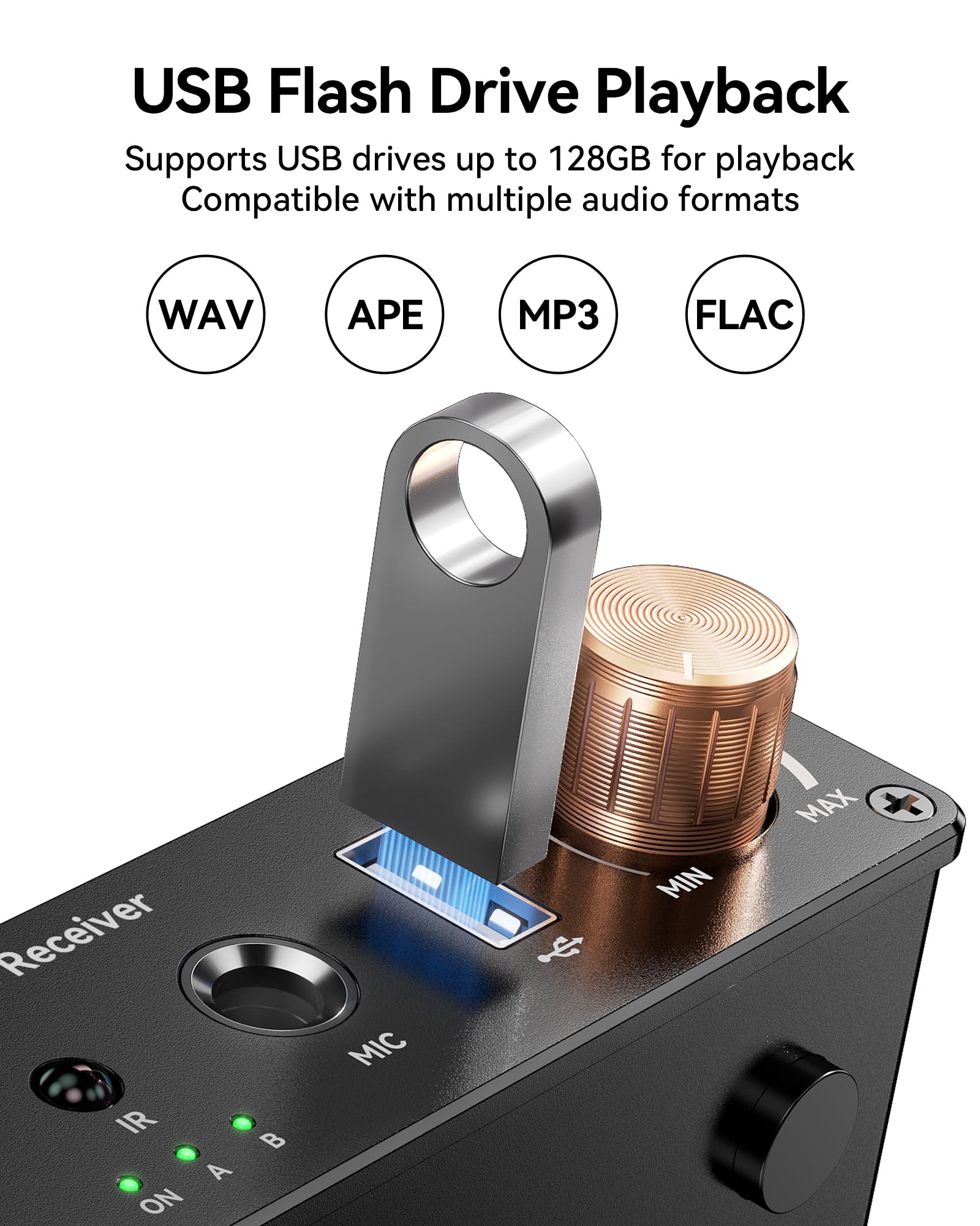 Bluetooth 6.0 Receiver, Hi-Fi Adapter with Wireless Long-Range Low-Latency, Suitable for Home Audio Music Streaming Stereo Systems/Home Speakers, Featuring AUX 3.5mm/RCA, USB Playback - Image 3