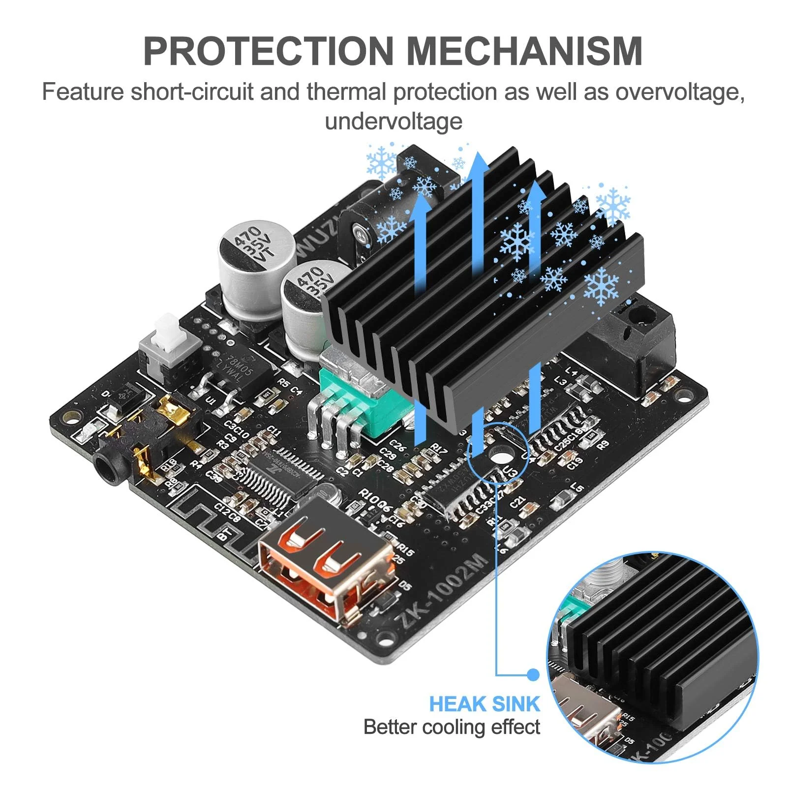 Bluetooth Amplifier Board HiFi Stereo 2.0 Channel 2 x 100 W Audio Amplifier Digital Power Amplifier with AUX/USB/Bluetooth/Flash Drive/PC USB Input 202 - Image 2