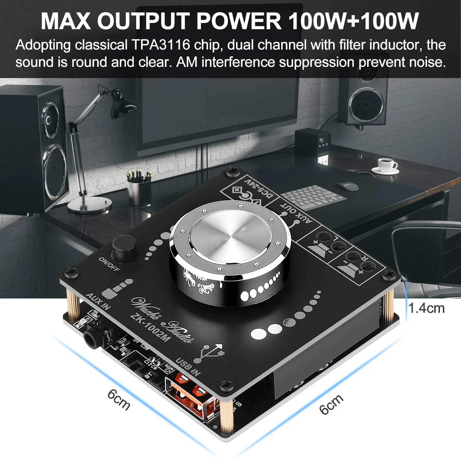 Bluetooth Amplifier Board HiFi Stereo 2.0 Channel 2 x 100 W Audio Amplifier Digital Power Amplifier with AUX/USB/Bluetooth/Flash Drive/PC USB Input 202 - Image 5