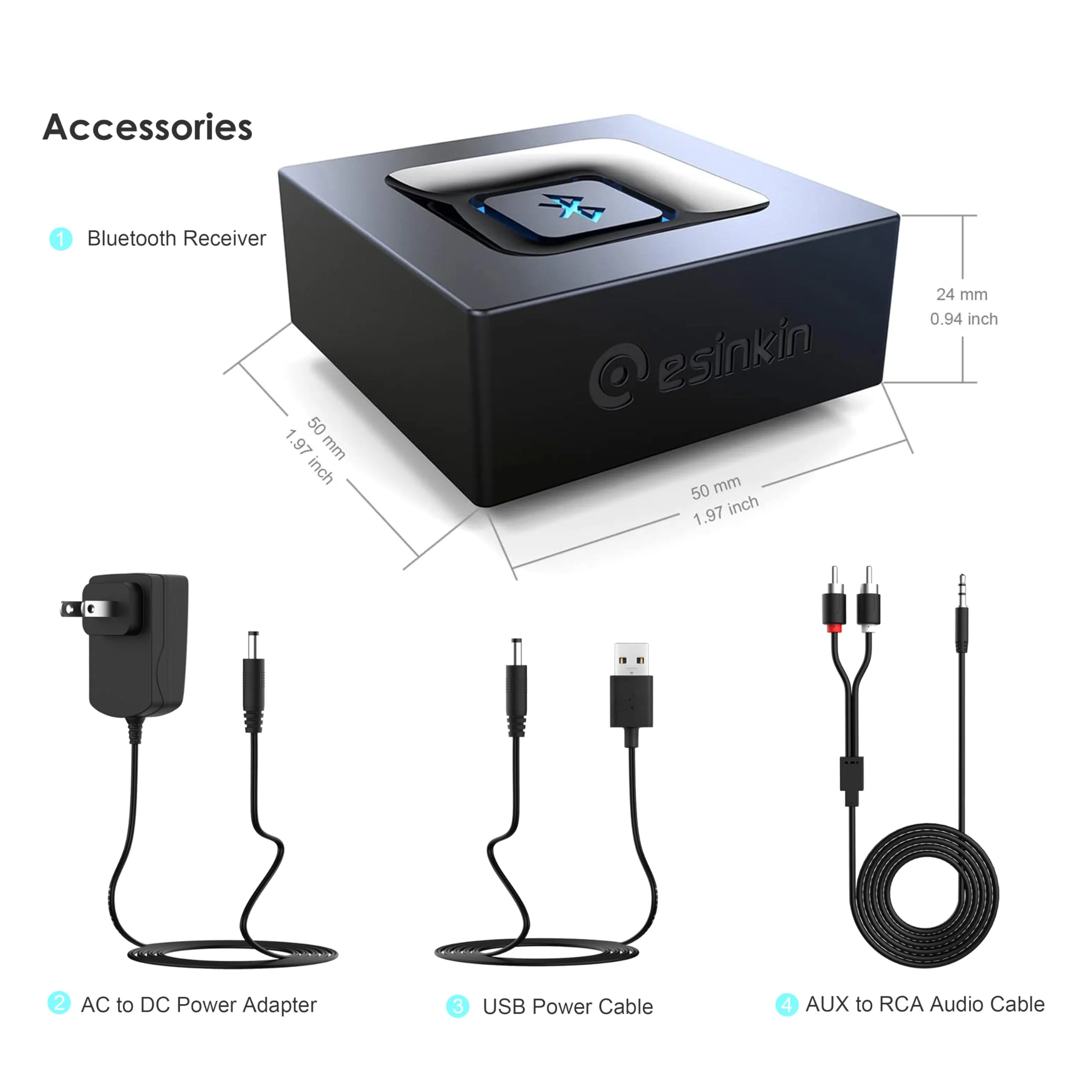 Bluetooth Audio Adapter for Music Streaming Sound System, Esinkin Wireless Audio Adapter Works with Smartphones and Tablets, Bluetooth Receiver for Home Stereo - Image 6