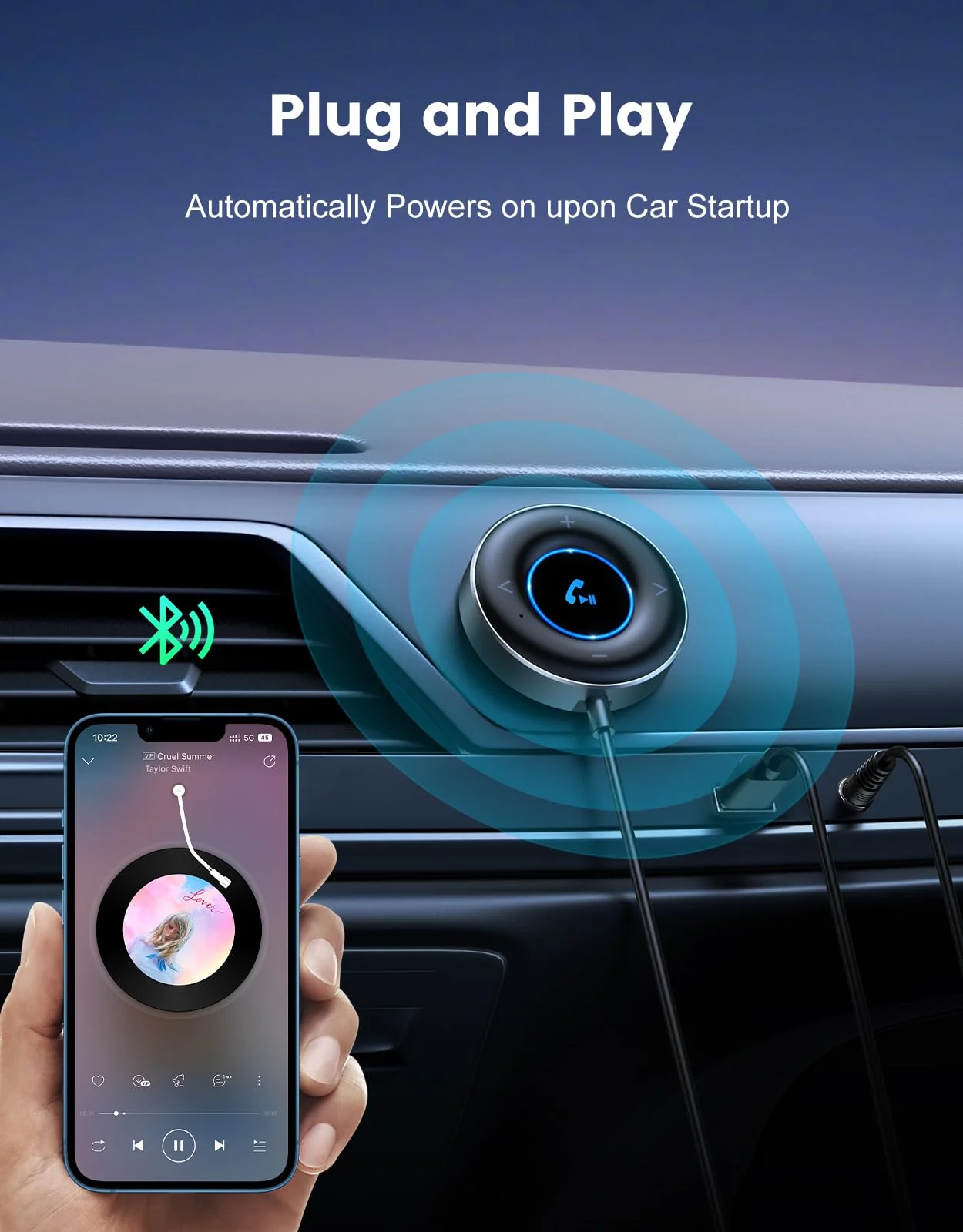Bluetooth AUX Adapter for Car, [Plug and Play] Bluetooth 5.3 Receiver, 3.5mm AUX Bluetooth Car Adapter for Home Stereo/Speakers/Wired Headphones, Hands-Free Calls, Dual Connection, Hi-Fi Music - Image 2