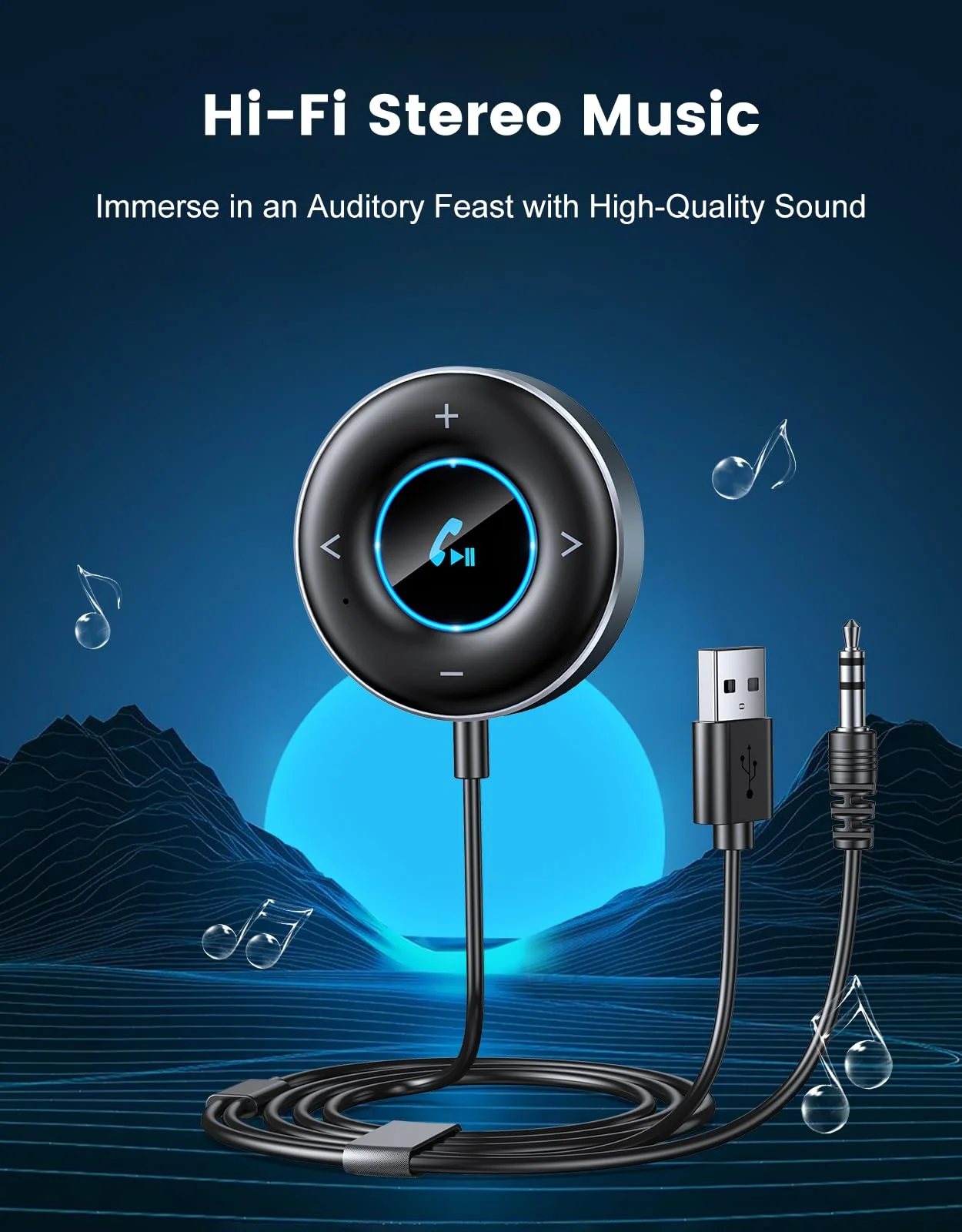Bluetooth AUX Adapter for Car, [Plug and Play] Bluetooth 5.3 Receiver, 3.5mm AUX Bluetooth Car Adapter for Home Stereo/Speakers/Wired Headphones, Hands-Free Calls, Dual Connection, Hi-Fi Music - Image 3