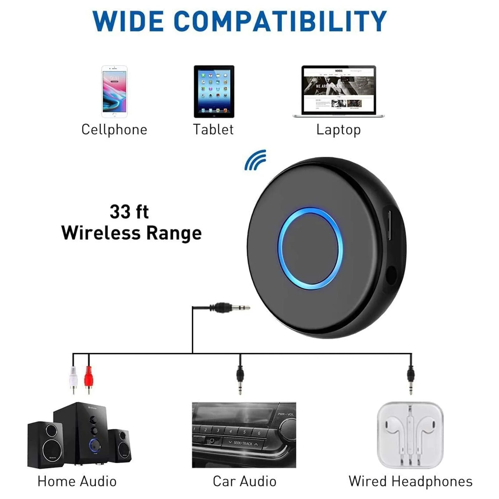 Bluetooth Aux Adapter for Car, SONRU Bluetooth 5.0 Receiver for Car,Wireless Audio Adapter Portable Hands-Free Car Kits with RCA AUX 3.5mm for Home/Car Stereo Music Streaming Sound System - Image 4