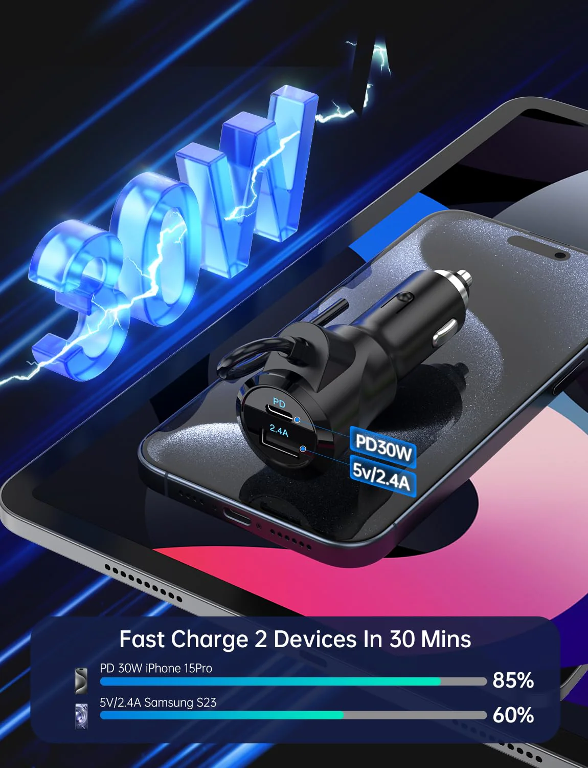 Bluetooth Car Adapter 3 in 1 FM Transmitter Car Radio Bluetooth Transmitter with Phone Holder, QC3.0 Fast Charging, Strong Microphone, HiFi Bass Sound, Hands-Free Call, Support USB/TF Drive BLACK 2 - Image 3