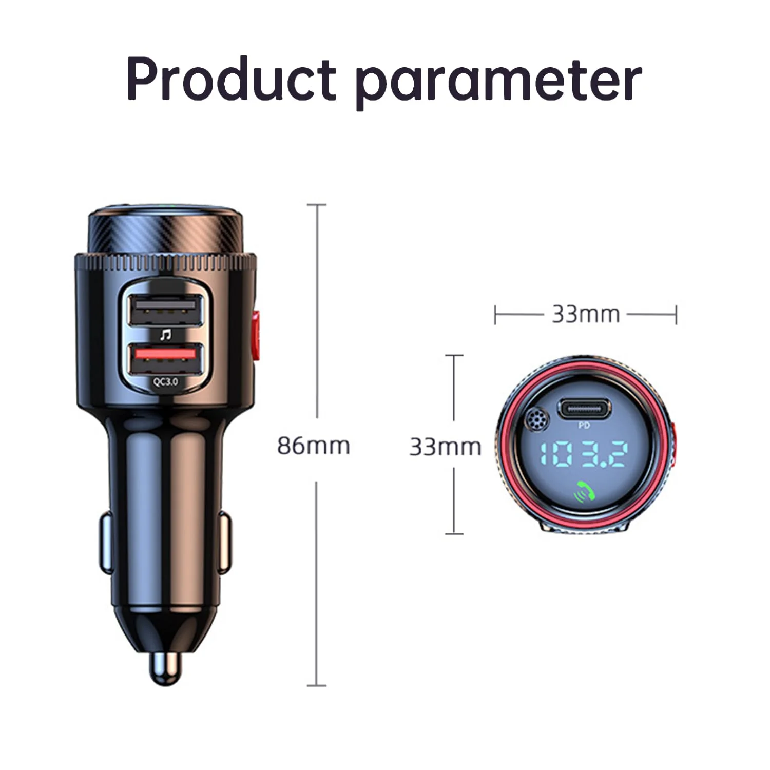 Bluetooth Car Adapter, PD30W AUX Wireless Bluetooth FM Transmitter USB C & QC3.0 Dual Fast Charging Music Player HiFi Bass Sound for Hands-Free Calling USB Drive - Image 2