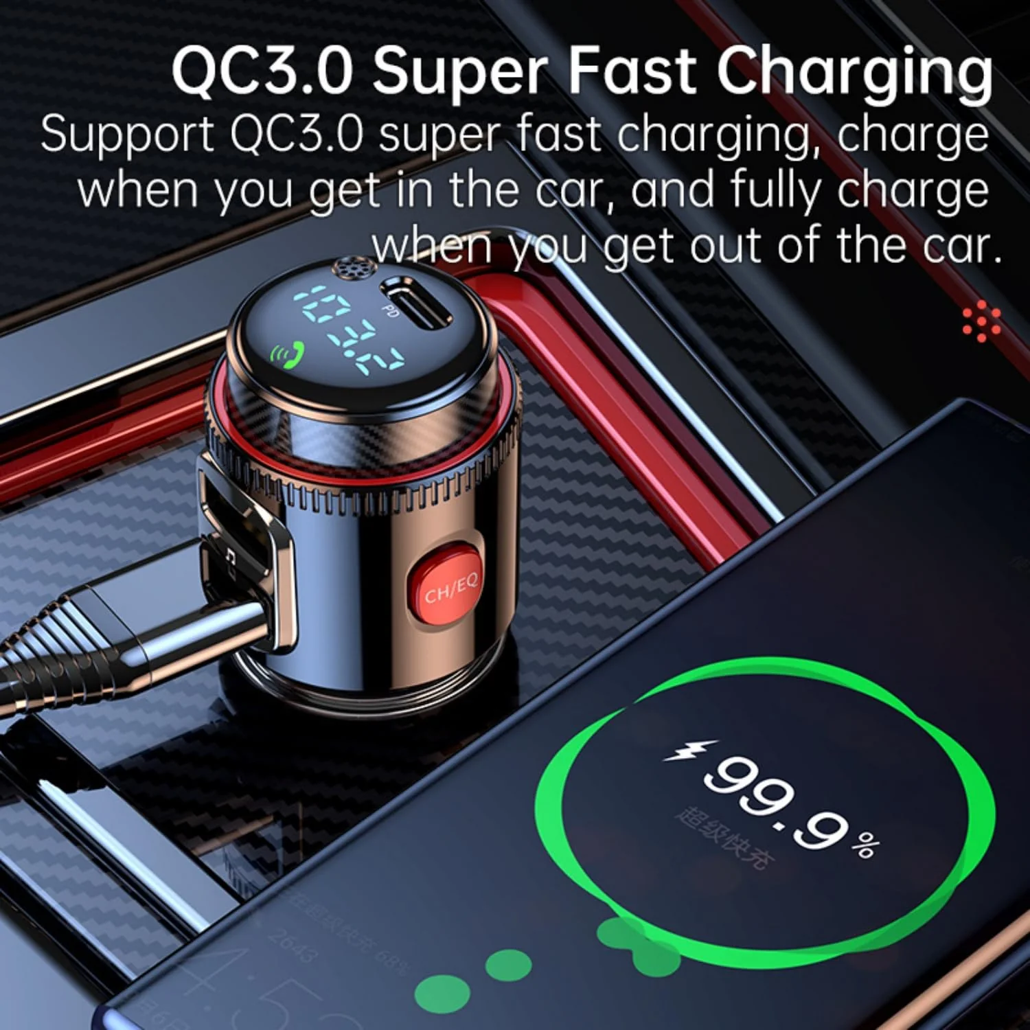Bluetooth Car Adapter, PD30W AUX Wireless Bluetooth FM Transmitter USB C & QC3.0 Dual Fast Charging Music Player HiFi Bass Sound for Hands-Free Calling USB Drive - Image 8