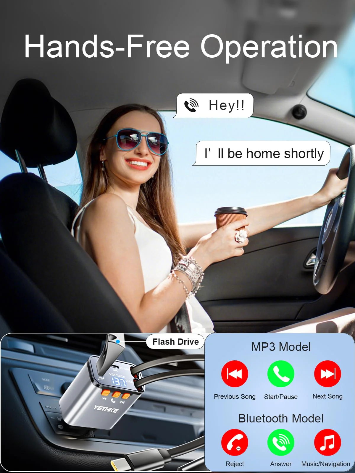 Bluetooth Car Adapter with Retractable Charger,[Upgrade] Bluetooth 5.4 FM Transmitter for Cars, 4 in 1 Fast Car Charger 69W, Handsfree Call, 2*Retractable Cable for iPhone 17/16/15/14, Galaxy-Silver Silver - Image 5