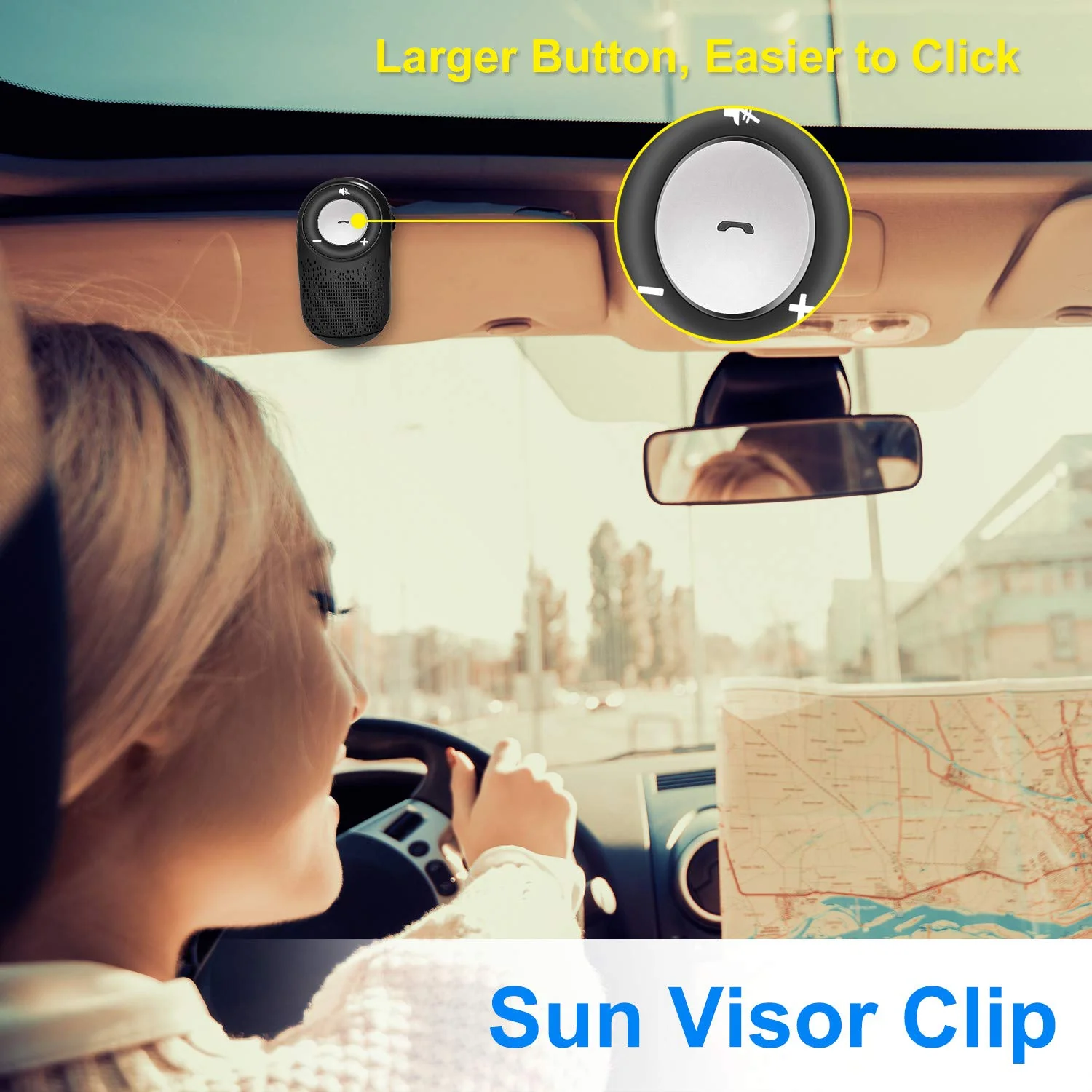 Bluetooth Cell Phone Car Speakerphones TIANSHILI Wireless HandsFree Talking Visor Clip Car Kit Auto On Off,Dual Link Connectivity with Siri Google Assistant - Image 2