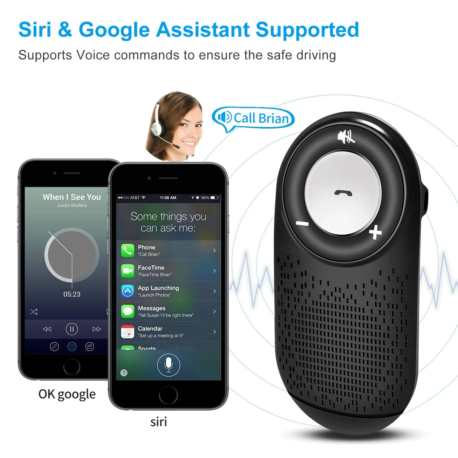Bluetooth Cell Phone Car Speakerphones TIANSHILI Wireless HandsFree Talking Visor Clip Car Kit Auto On Off,Dual Link Connectivity with Siri Google Assistant - Image 4
