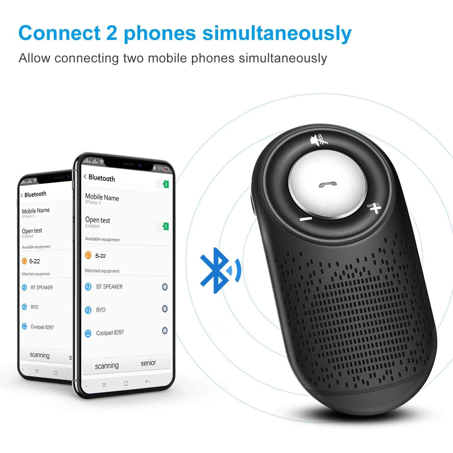 Bluetooth Cell Phone Car Speakerphones TIANSHILI Wireless HandsFree Talking Visor Clip Car Kit Auto On Off,Dual Link Connectivity with Siri Google Assistant - Image 5
