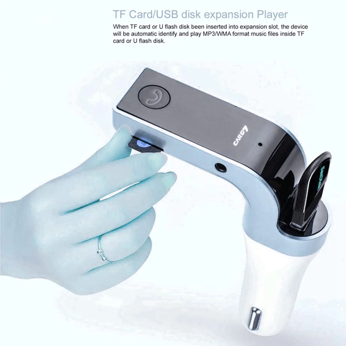 Bluetooth FM Transmitter for car, TIANSHILI Handsfree Bluetooth Receiver Car Kit with Mic/TF Card/USB Drive/AUX Play for iPhone,iPad and Other Android Phones-Silver Silver - Image 3