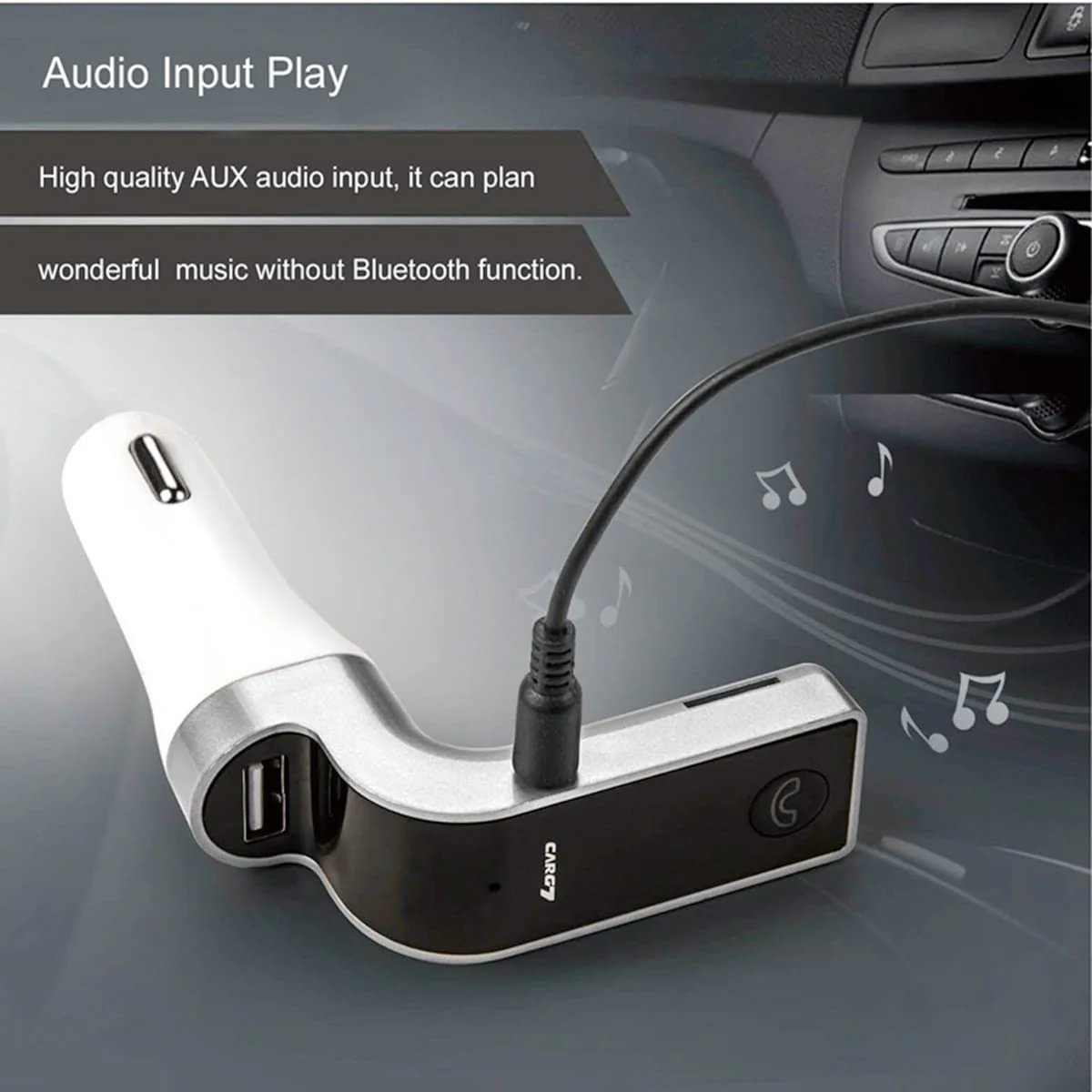 Bluetooth FM Transmitter for car, TIANSHILI Handsfree Bluetooth Receiver Car Kit with Mic/TF Card/USB Drive/AUX Play for iPhone,iPad and Other Android Phones-Silver Silver - Image 4