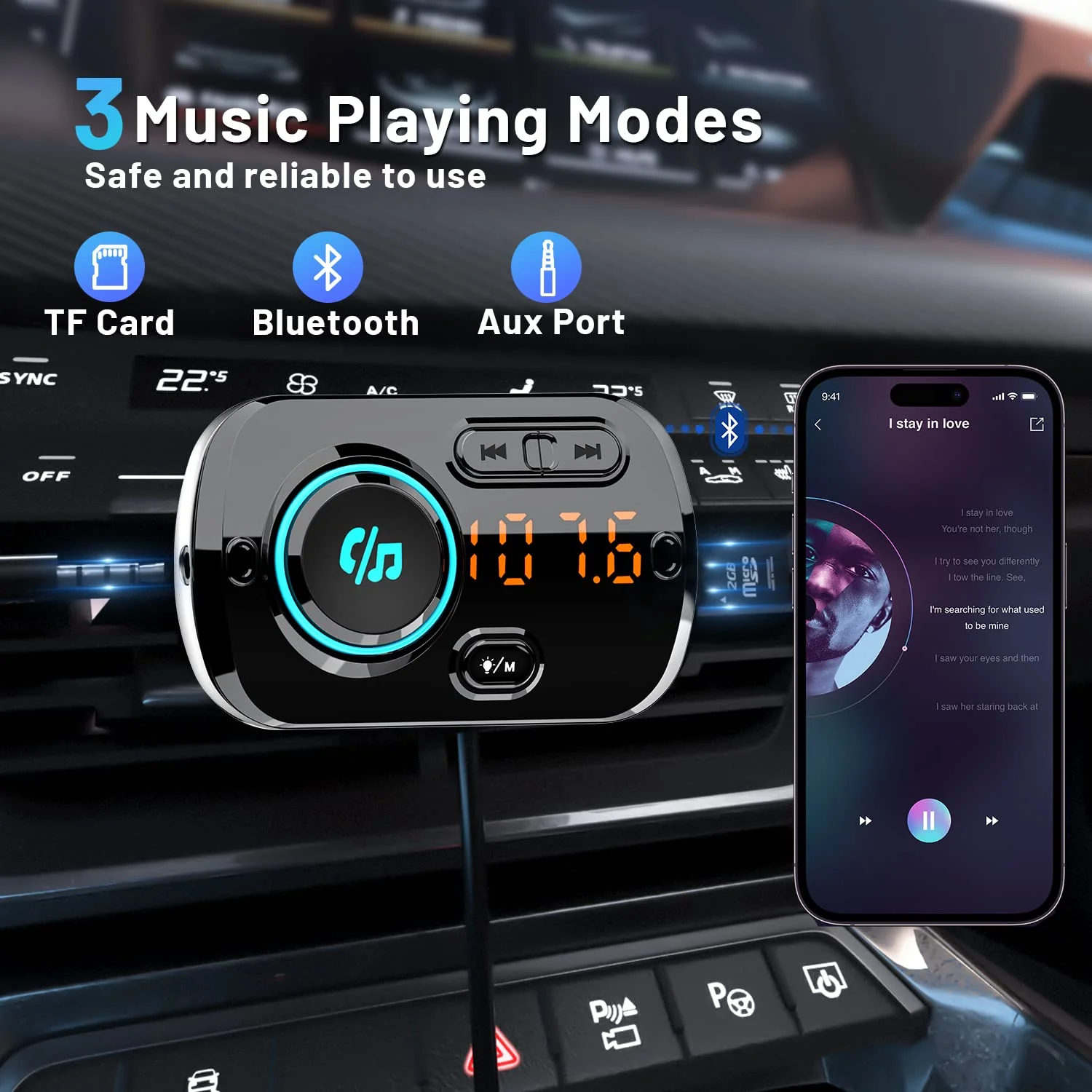 Bluetooth FM Transmitter for Car, Wireless Radio Adapter Car Music Player Receiver with Bluetooth FM Frequency Support Hands Free Call,Charger Dual USB Port,TF Card/AUX BC49BQ - Image 2