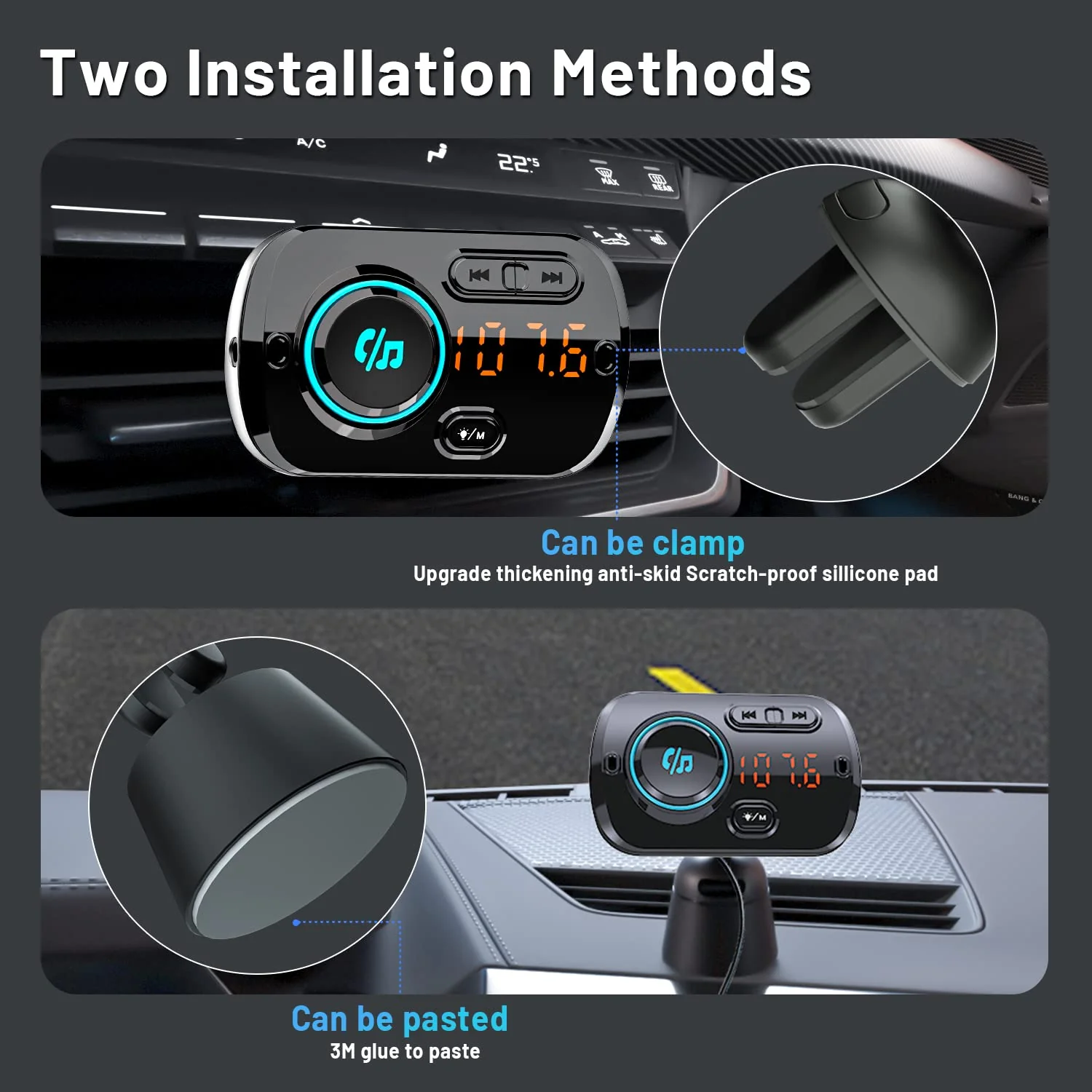 Bluetooth FM Transmitter for Car, Wireless Radio Adapter Car Music Player Receiver with Bluetooth FM Frequency Support Hands Free Call,Charger Dual USB Port,TF Card/AUX BC49BQ - Image 7