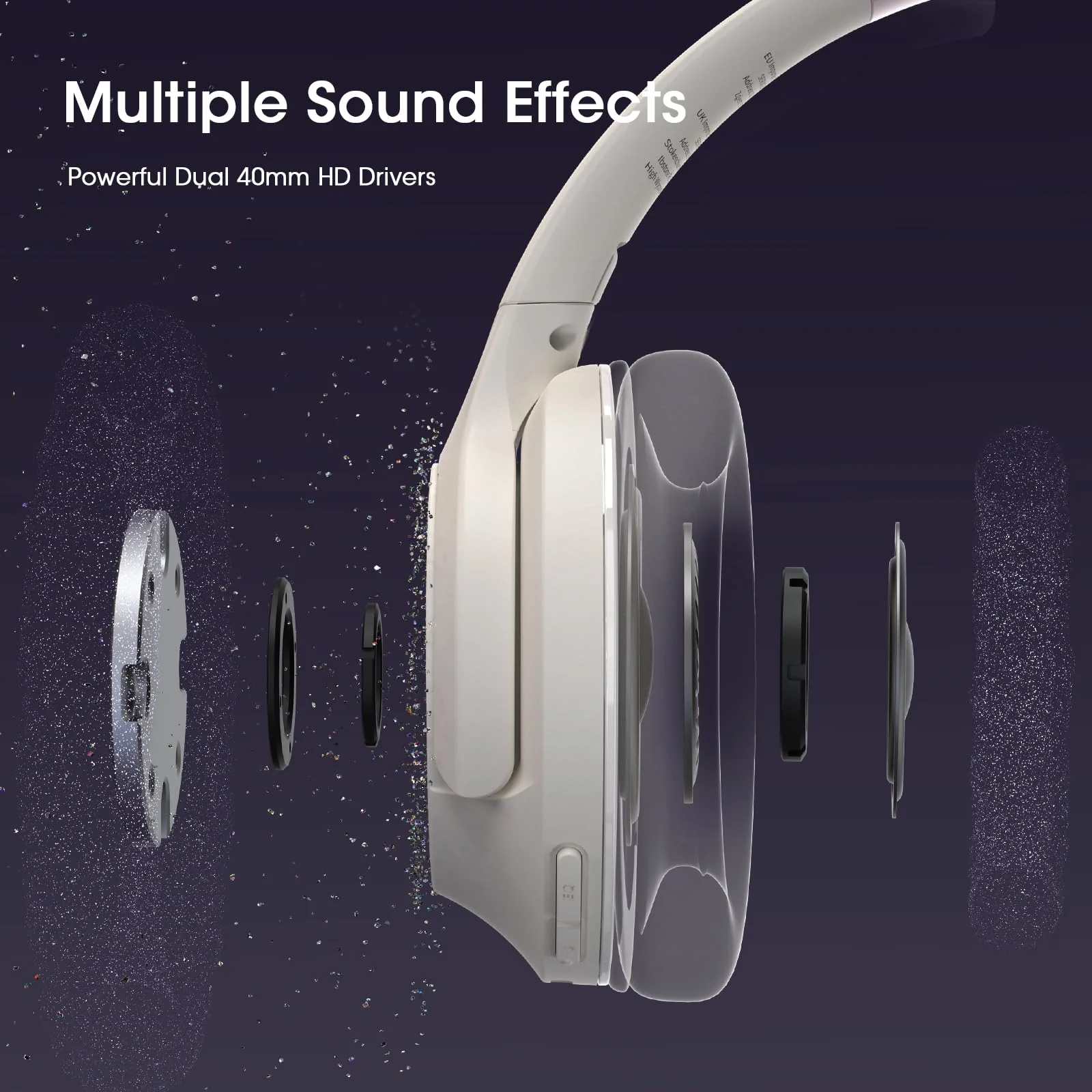Bluetooth Headphones, 80H Playtime Headphones Wireless Bluetooth with 3 EQ Modes, Over Ear Headphones with Microphone, HiFi Stereo Sound, Foldable Headphones for PC Phone TV (Light Gray) Light Gray - Image 5
