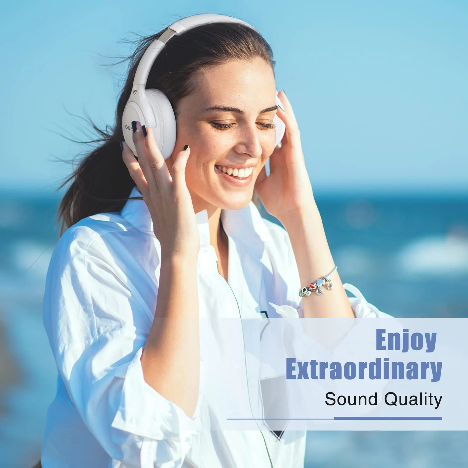 Bluetooth Headphones Over Ear,BERIBES 65H Playtime and 6 EQ Music Modes with Microphone,HiFi Stereo Foldable Lightweight Wireless Headset,Deep Bass for Home Office Cellphone PC Etc.(White) White - Image 5
