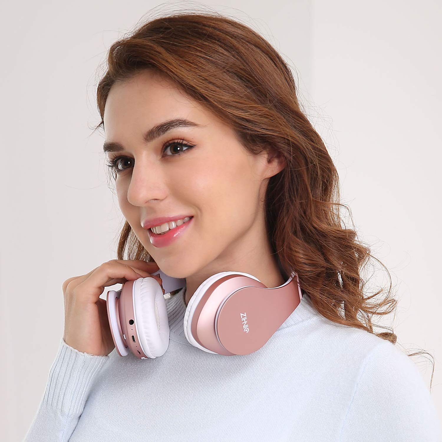 Bluetooth Headphones Over-Ear, Zihnic Foldable Wireless and Wired Stereo Headset Micro SD/TF, FM for Cell Phone,PC,Soft Earmuffs &Light Weight for Prolonged Wearing(Rose Gold) Rose Gold - Image 2