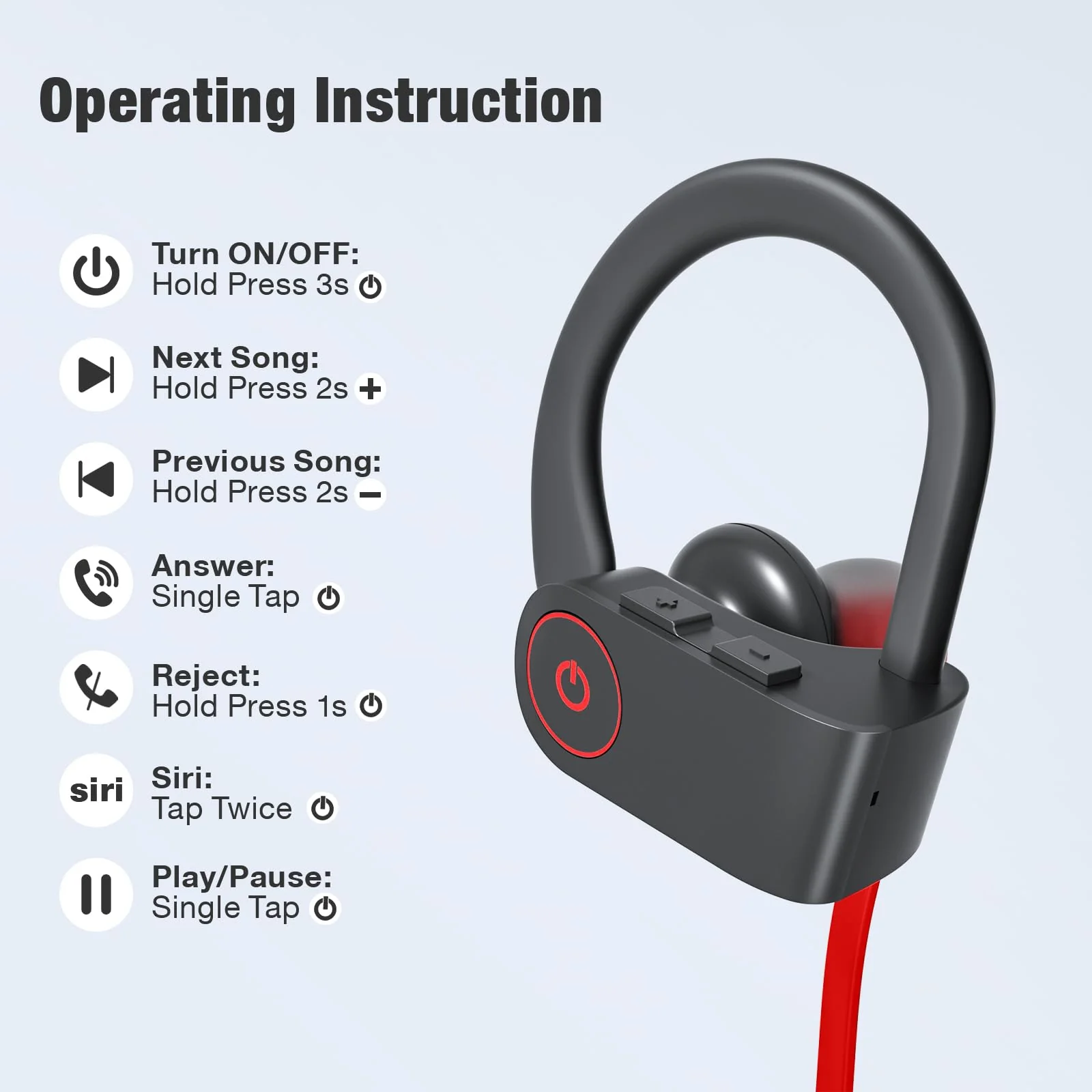Bluetooth Headphones Wireless Earbuds 16H Playtime Wireless Headphones IPX7 Waterproof Bluetooth 5.3 Running Headphones with Mic Stereo In Ear Earphones Sound Isolation for Workout, Sports Red A, Red - Image 2