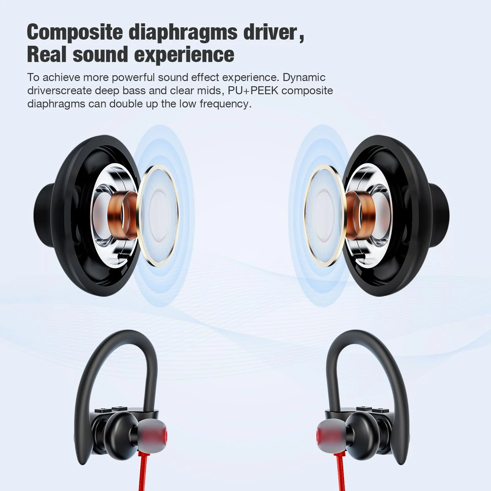 Bluetooth Headphones Wireless Earbuds 16H Playtime Wireless Headphones IPX7 Waterproof Bluetooth 5.3 Running Headphones with Mic Stereo In Ear Earphones Sound Isolation for Workout, Sports Red A, Red - Image 3