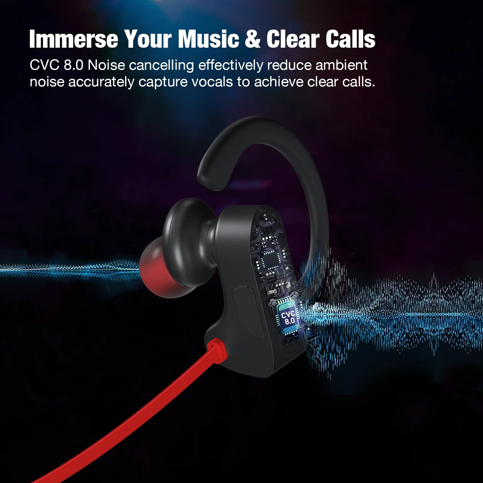 Bluetooth Headphones Wireless Earbuds 16H Playtime Wireless Headphones IPX7 Waterproof Bluetooth 5.3 Running Headphones with Mic Stereo In Ear Earphones Sound Isolation for Workout, Sports Red A, Red - Image 4