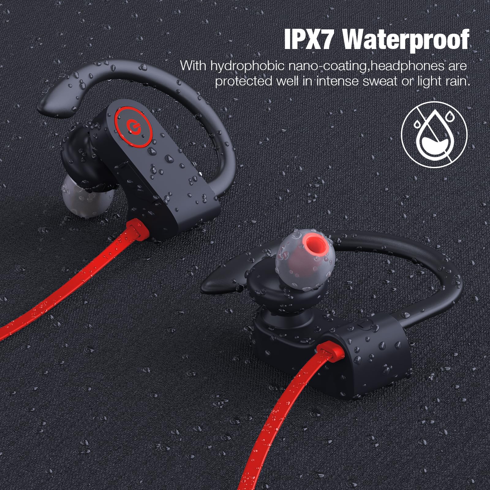 Bluetooth Headphones Wireless Earbuds 16H Playtime Wireless Headphones IPX7 Waterproof Bluetooth 5.3 Running Headphones with Mic Stereo In Ear Earphones Sound Isolation for Workout, Sports Red A, Red - Image 5