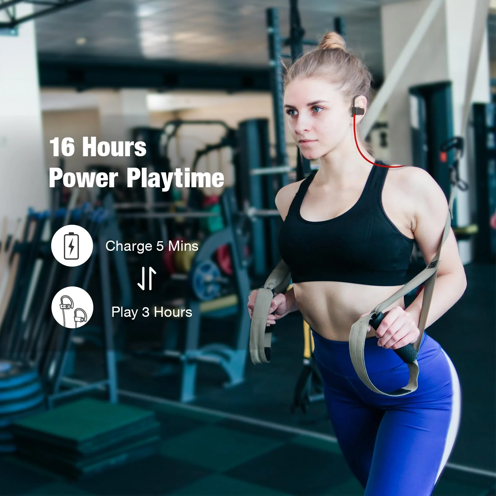 Bluetooth Headphones Wireless Earbuds 16H Playtime Wireless Headphones IPX7 Waterproof Bluetooth 5.3 Running Headphones with Mic Stereo In Ear Earphones Sound Isolation for Workout, Sports Red A, Red - Image 6