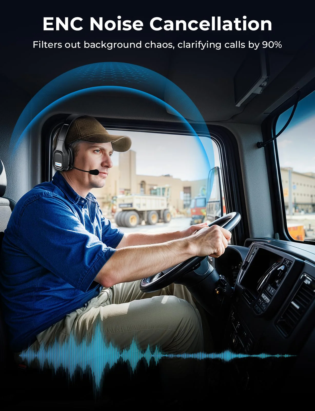 Bluetooth Headset, 60Hrs Working Time with Noise Canceling, Trucker Wireless Headset with Mic & Mute, Voice Control, Bluetooth Headphones Multipoint for Truck Driver, Office, CallCenter, Phone/PC Black - Image 3