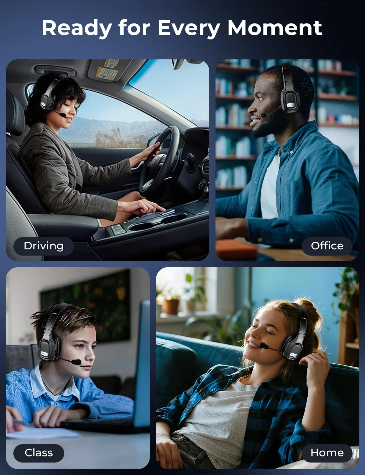 Bluetooth Headset, 60Hrs Working Time with Noise Canceling, Trucker Wireless Headset with Mic & Mute, Voice Control, Bluetooth Headphones Multipoint for Truck Driver, Office, CallCenter, Phone/PC Black - Image 7