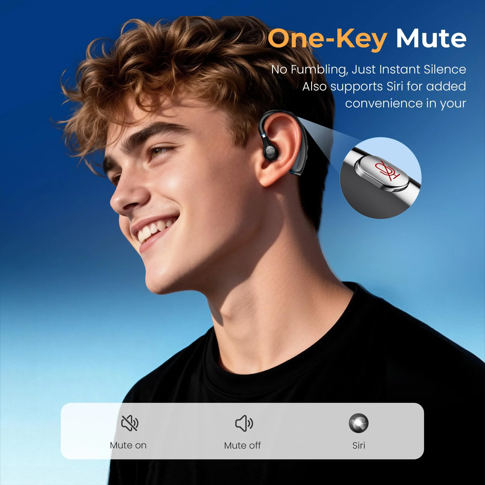 Bluetooth Headset, Bluetooth Earpiece with Noise Canceling Microphone, 0.53oz Ultralight V5.3 Wireless Headset with Charging Case Mute Button 56H Playtime Multi point for Work Cell Phone Driver Office Black - Image 4
