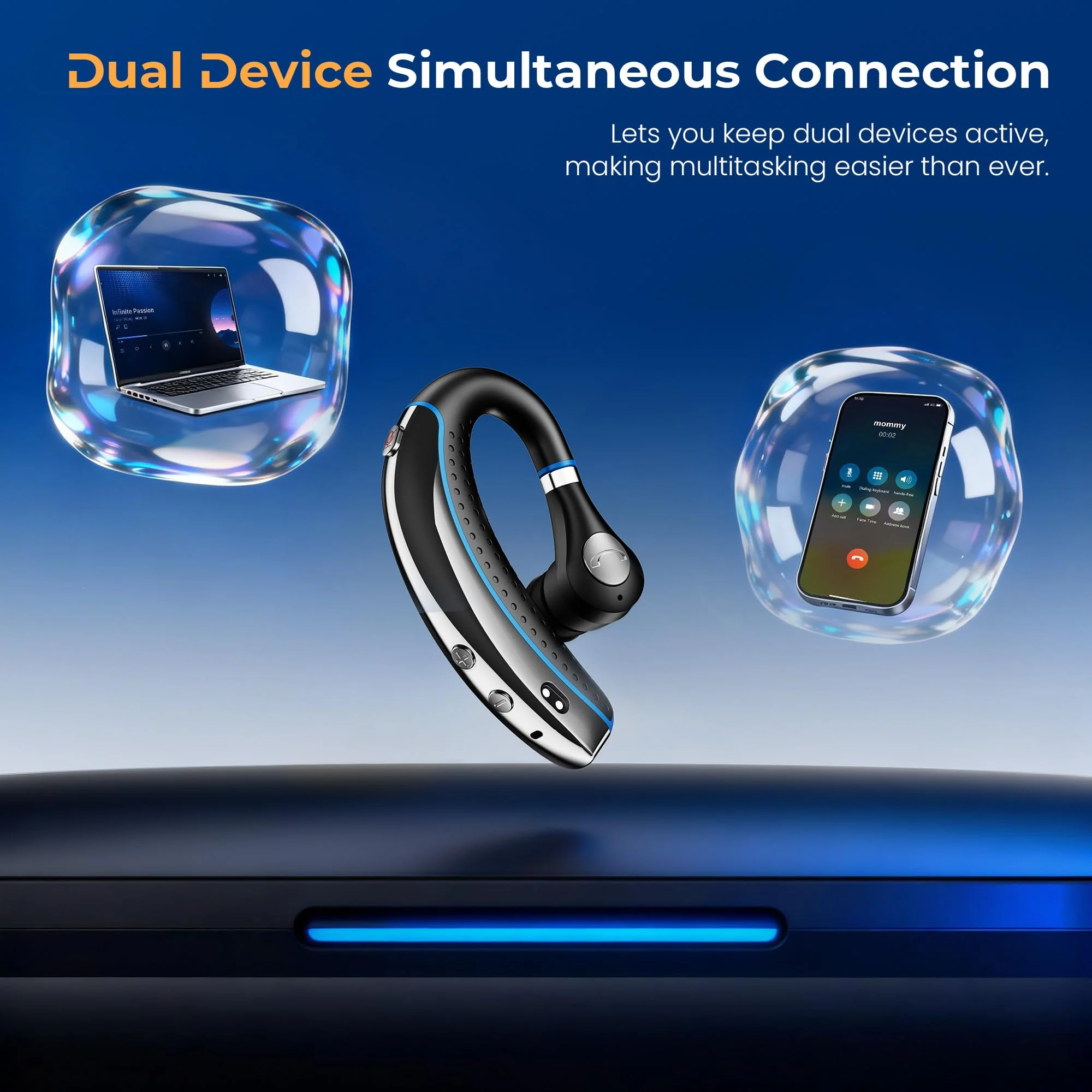 Bluetooth Headset, Bluetooth Earpiece with Noise Canceling Microphone, 0.53oz Ultralight V5.3 Wireless Headset with Charging Case Mute Button 56H Playtime Multi point for Work Cell Phone Driver Office Black - Image 5